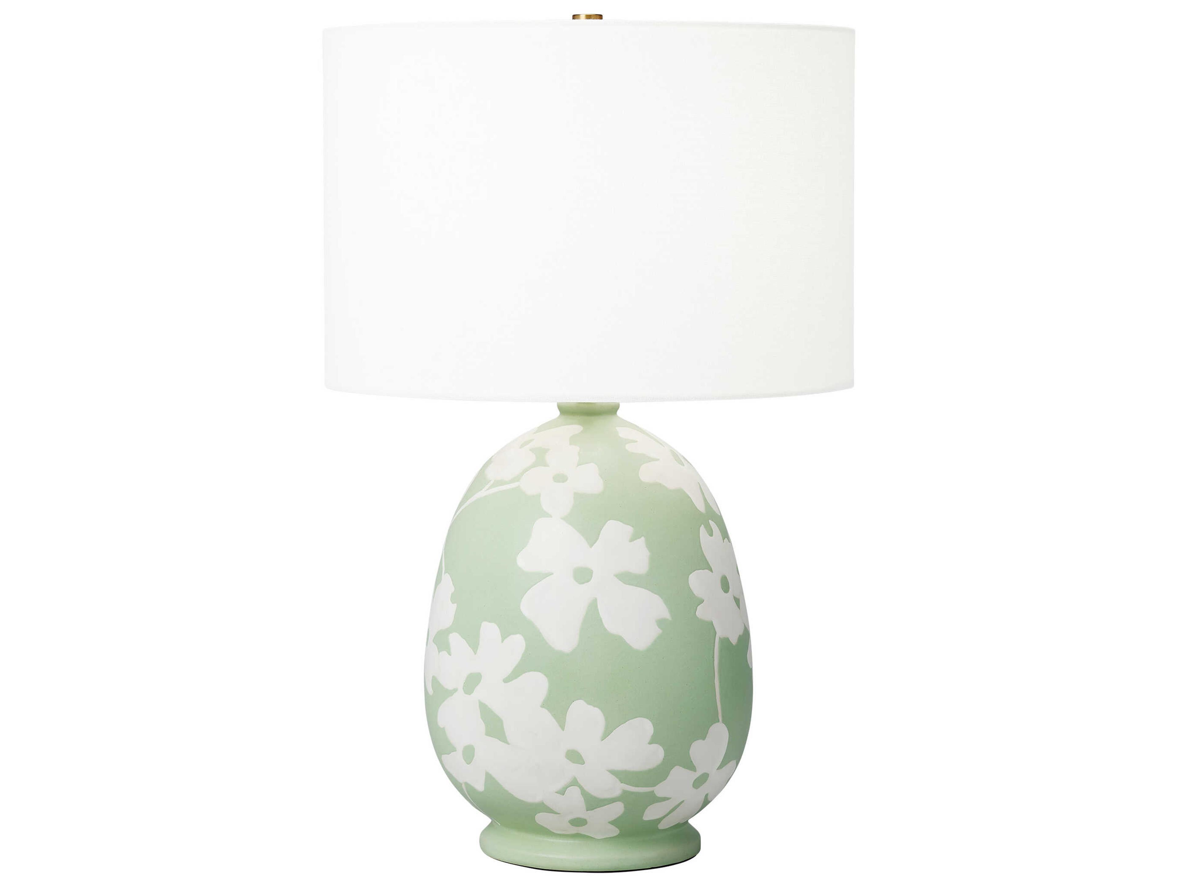 Visual Comfort Studio Lila Semi Matte Green White Linen Fabric Table Lamp