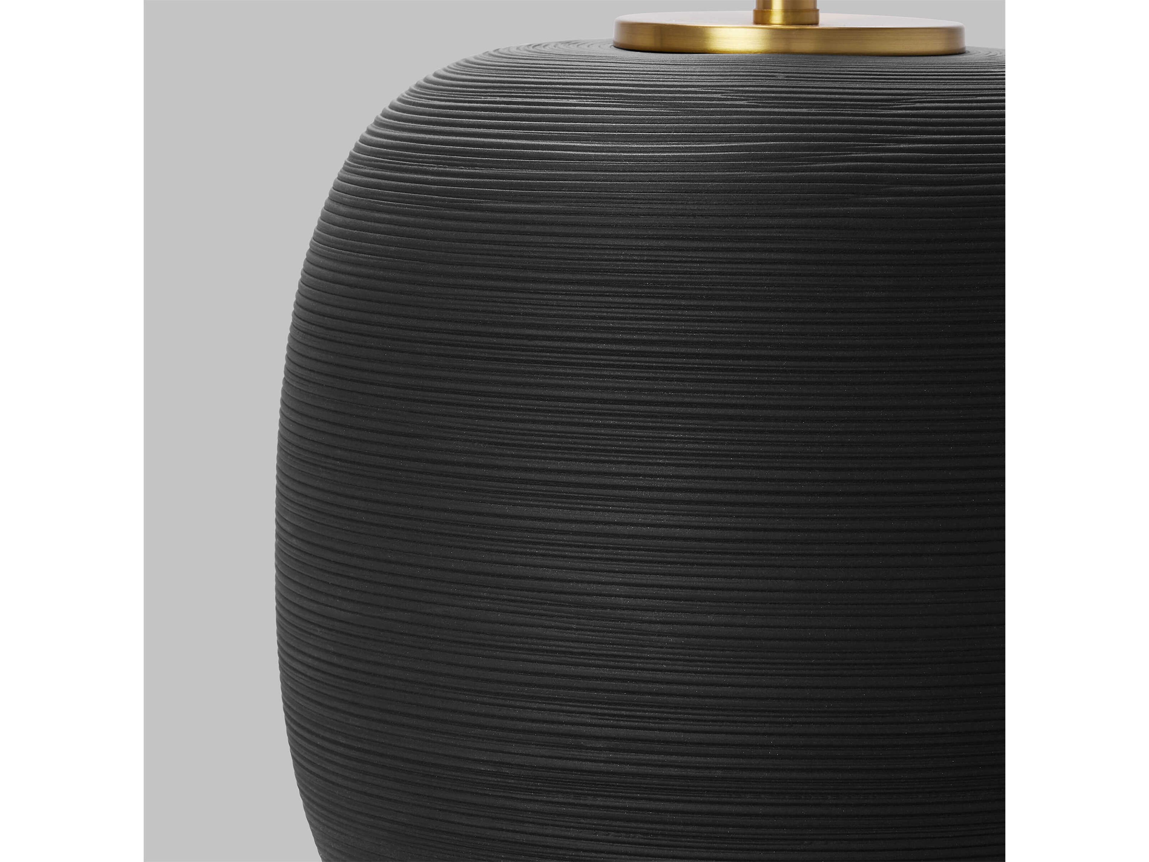 Visual Comfort Studio Fanny Rough Black Ceramic White Linen Fabric Table Lamp