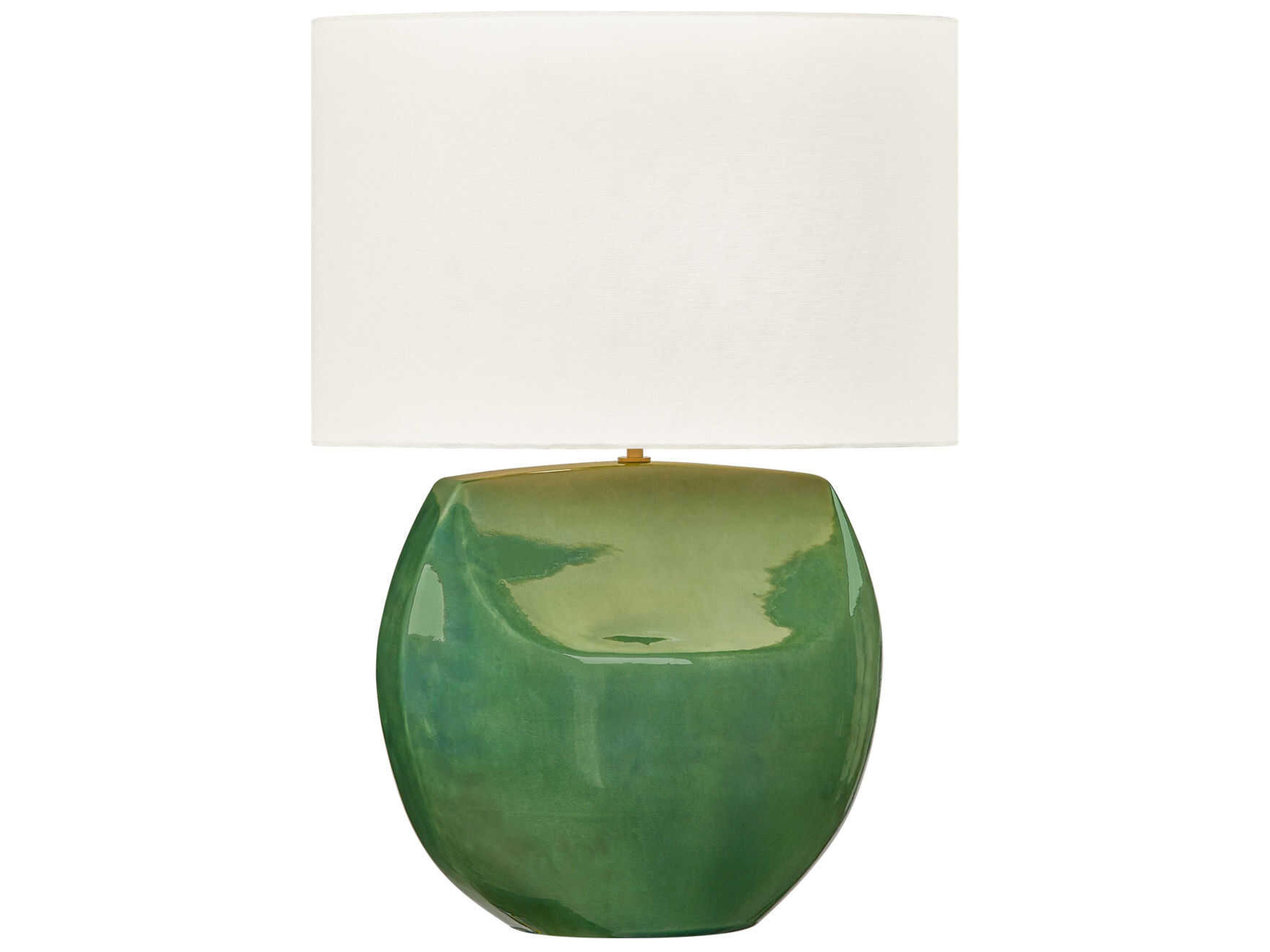Visual Comfort Studio Pente Green White Linen Fabric Buffet Lamp