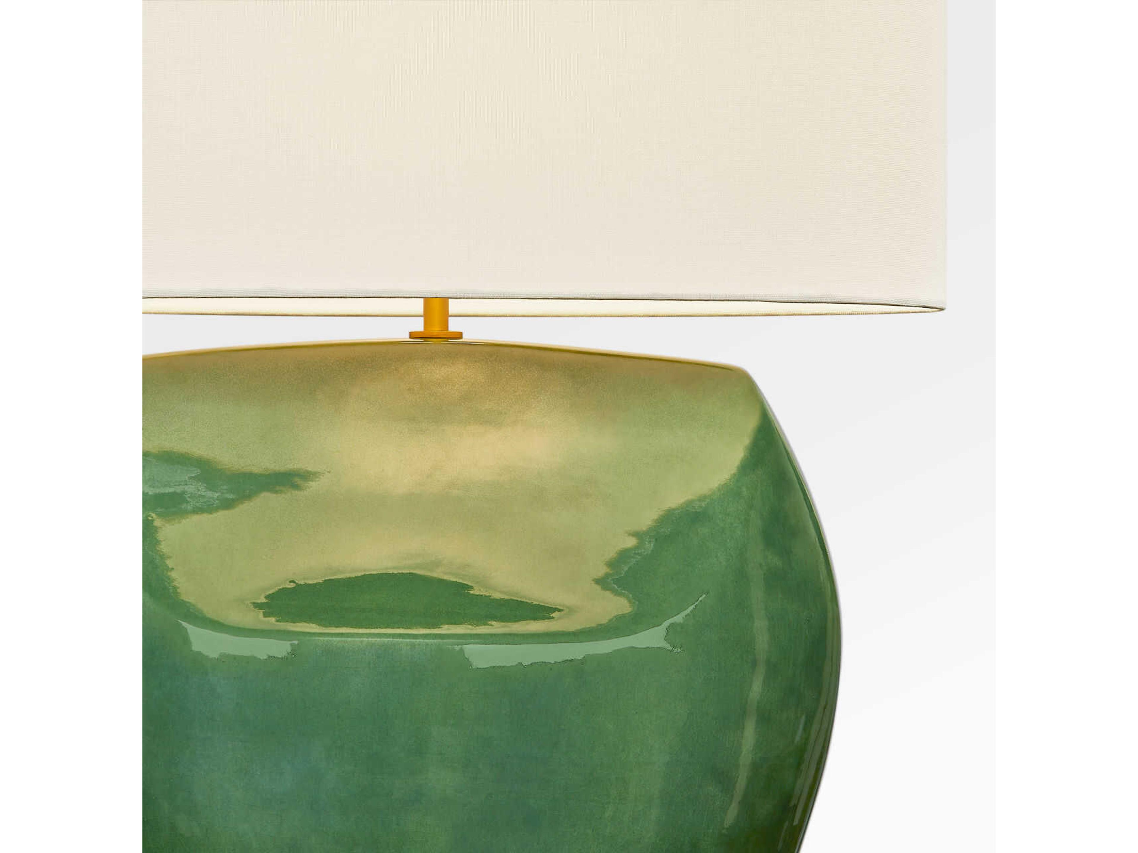 Visual Comfort Studio Pente Green White Linen Fabric Buffet Lamp