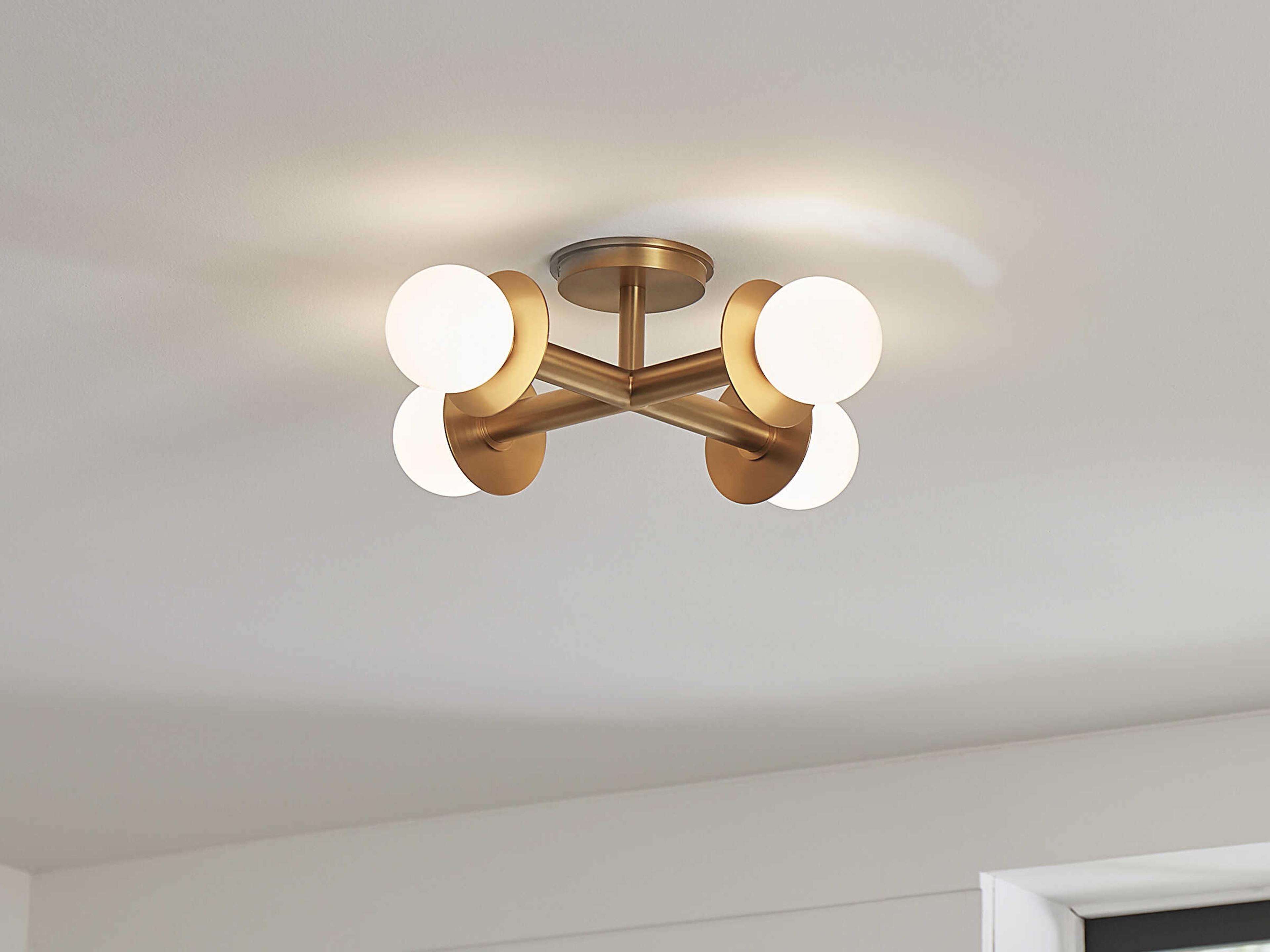 Visual Comfort Studio Nodes 4-Light Burnished Brass Globe Linear Semi Flush Mount