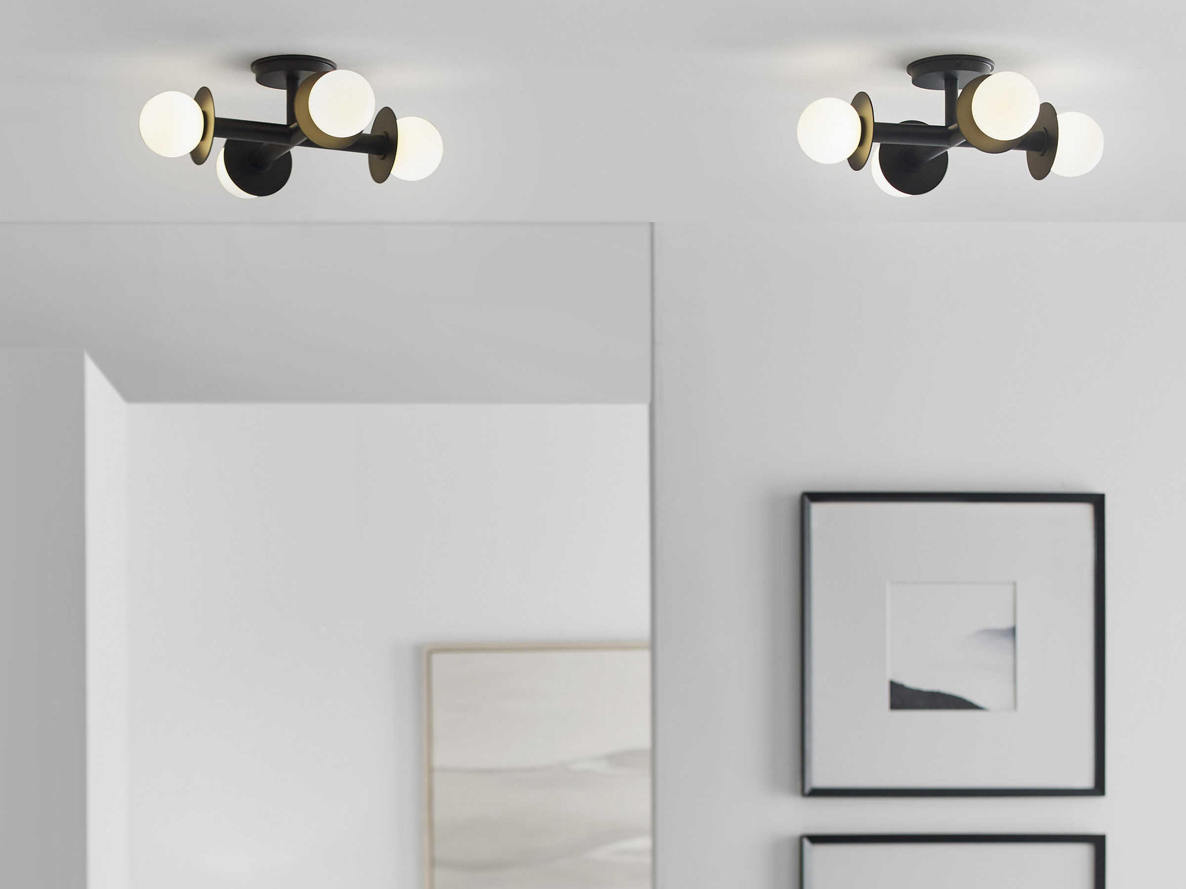 Visual Comfort Studio Nodes 4-Light Midnight Black Globe Linear Semi Flush Mount