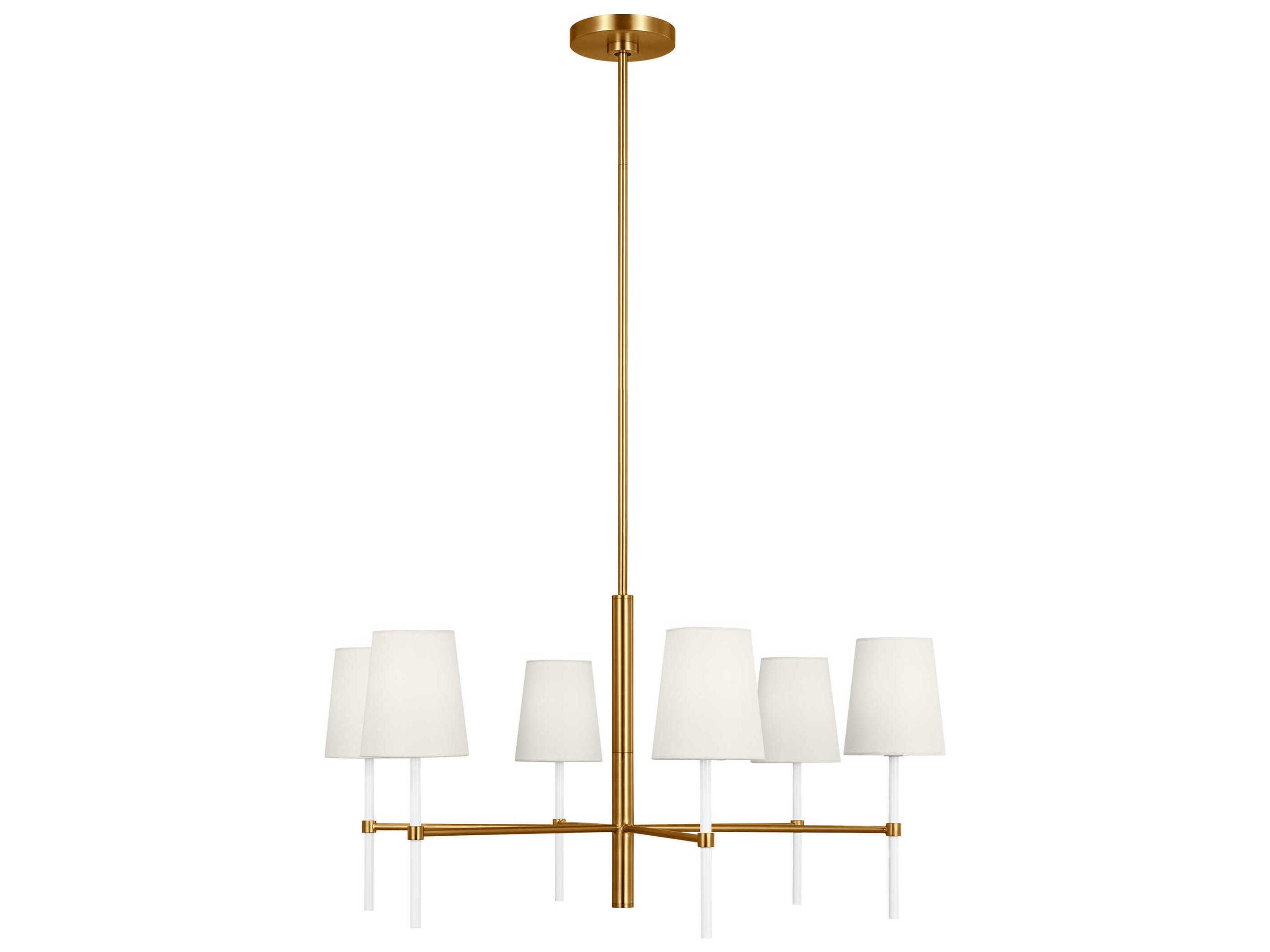 Monroe 6 Light Chandelier Burnished Brass White Linen Shades