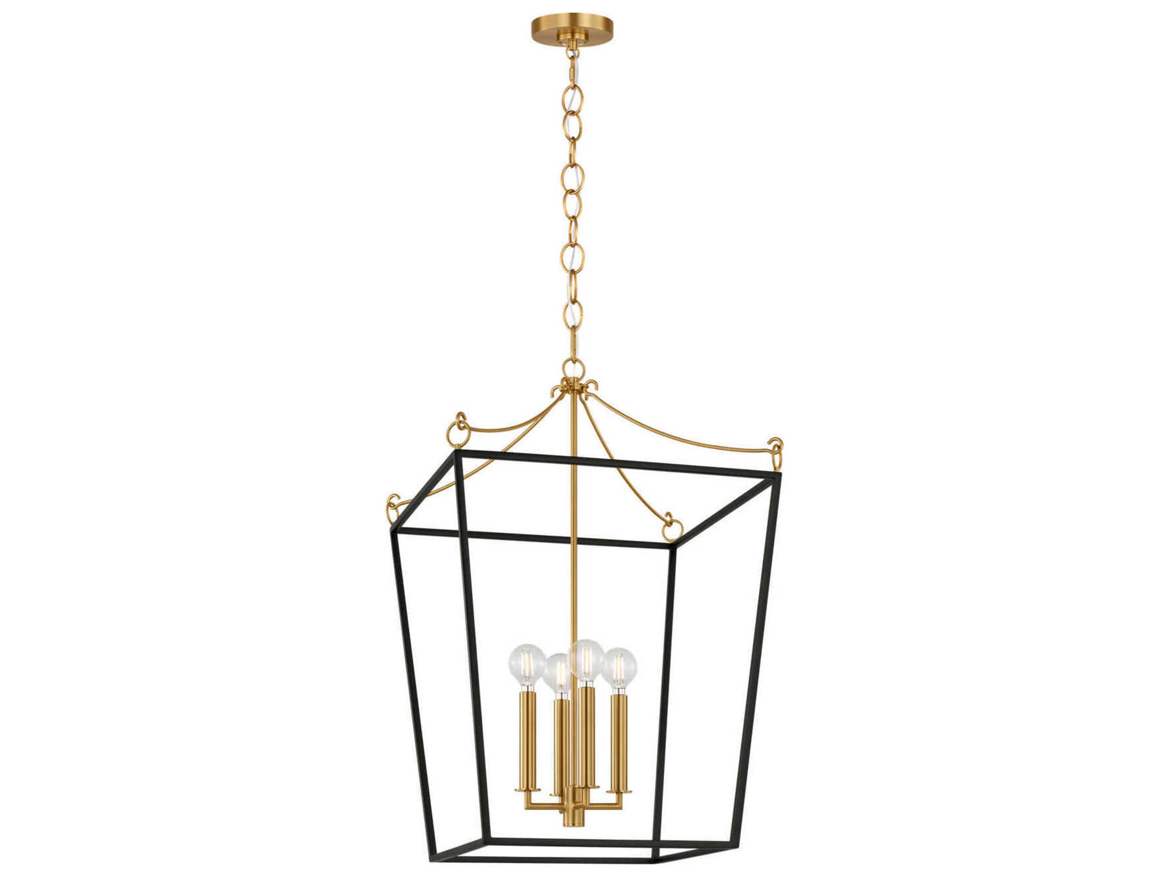 Carlyle 4-Light Midnight Black Burnished Brass Lantern Pendant