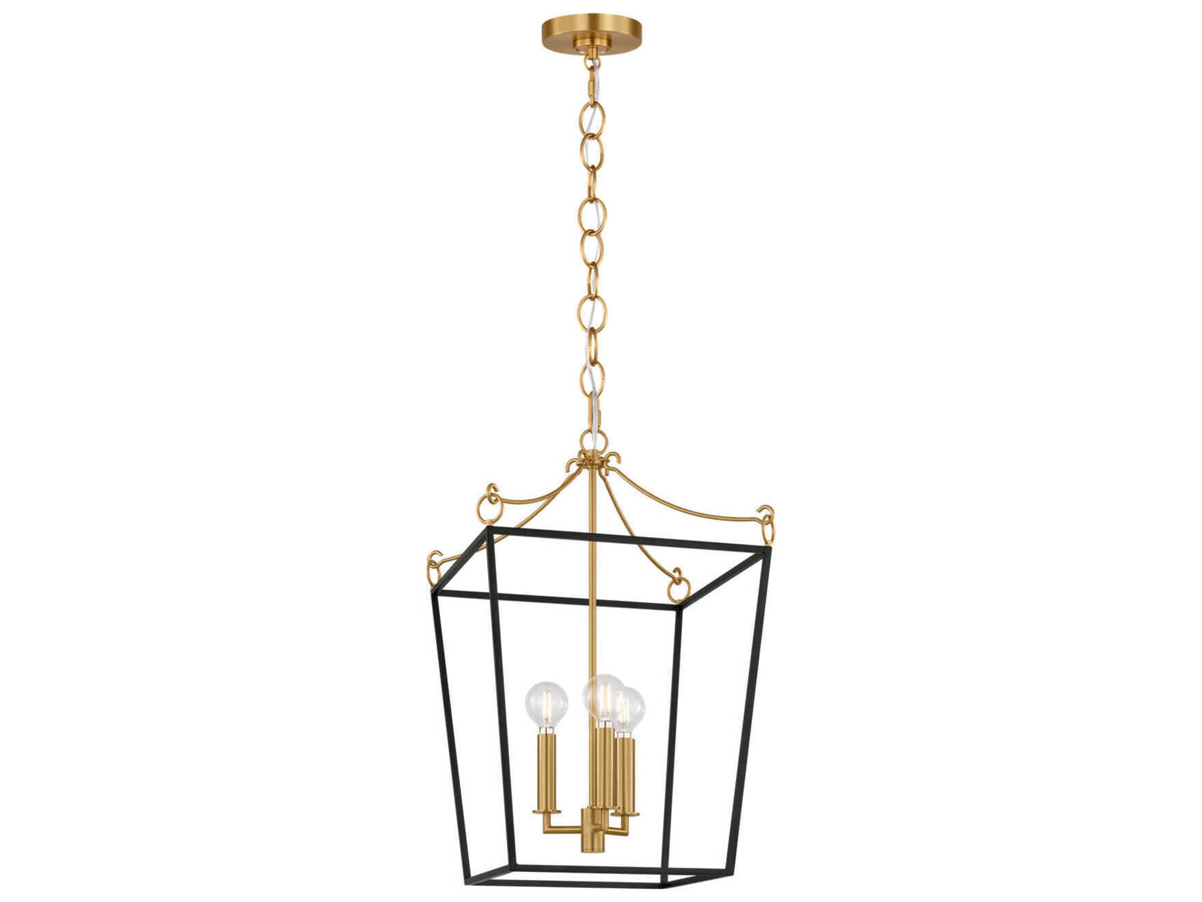 Carlyle 3-Light Midnight Black Burnished Brass Lantern Pendant