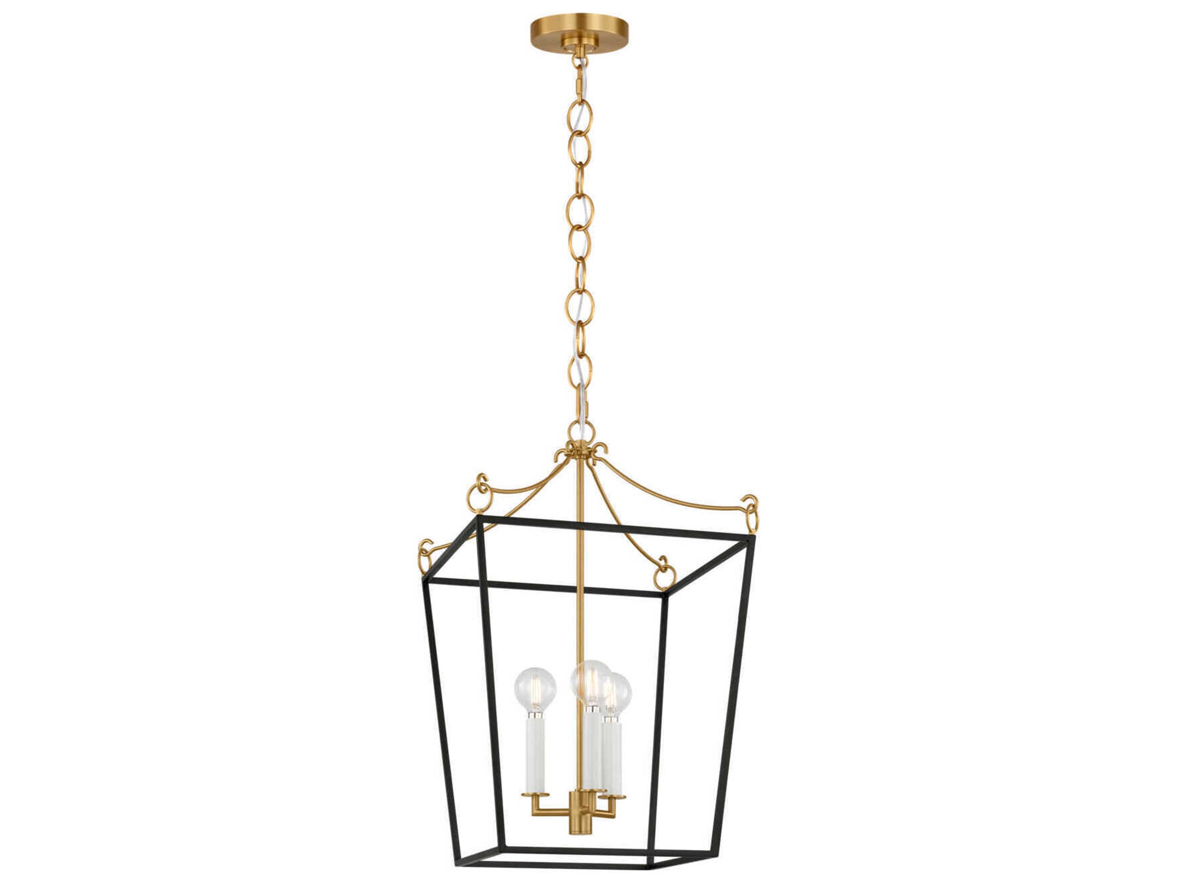 Visual Comfort Studio Carlyle 3-Light Midnight Black Burnished Brass Lantern Pendant