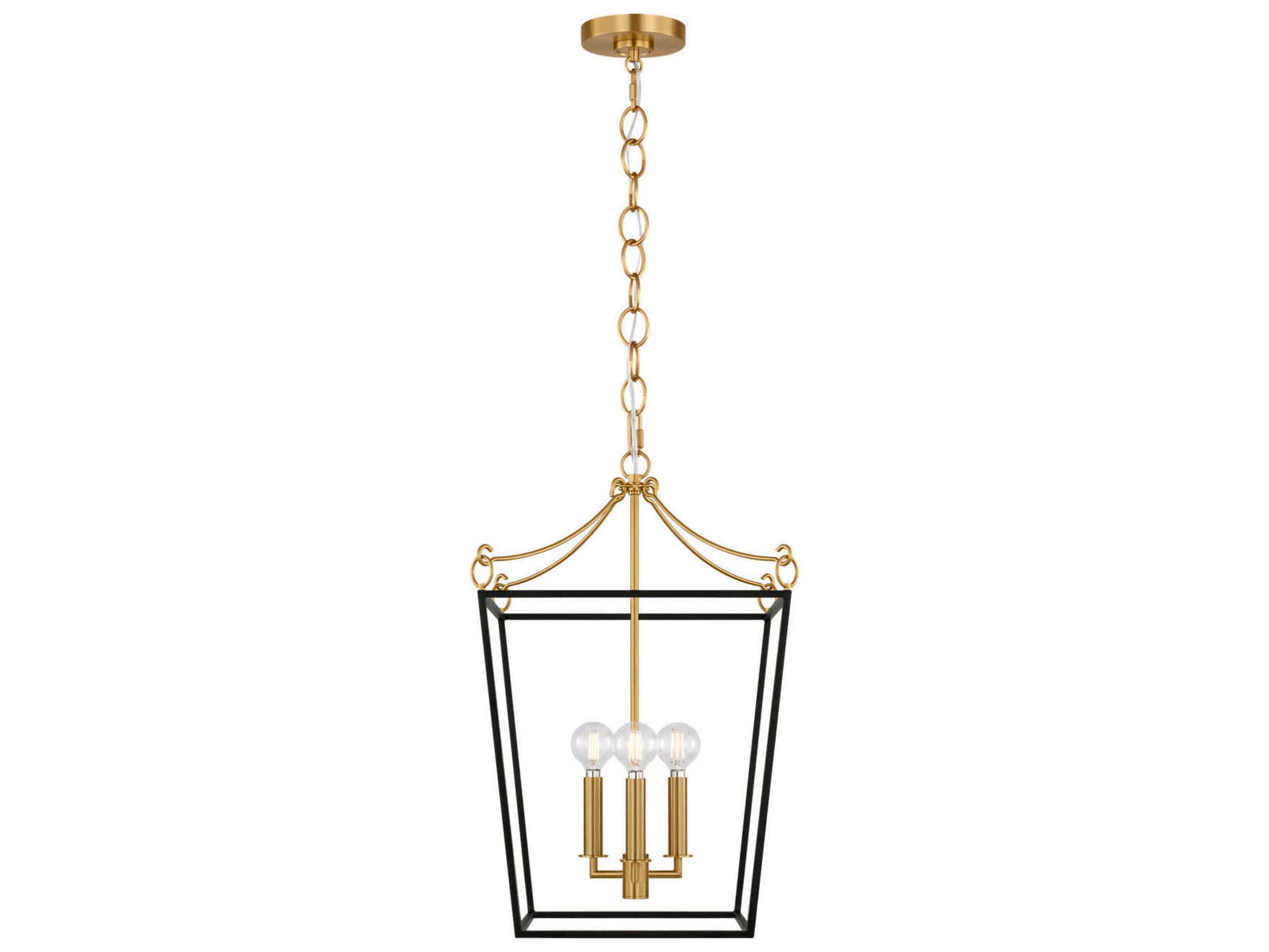 Visual Comfort Studio Carlyle 3-Light Midnight Black Burnished Brass Lantern Pendant
