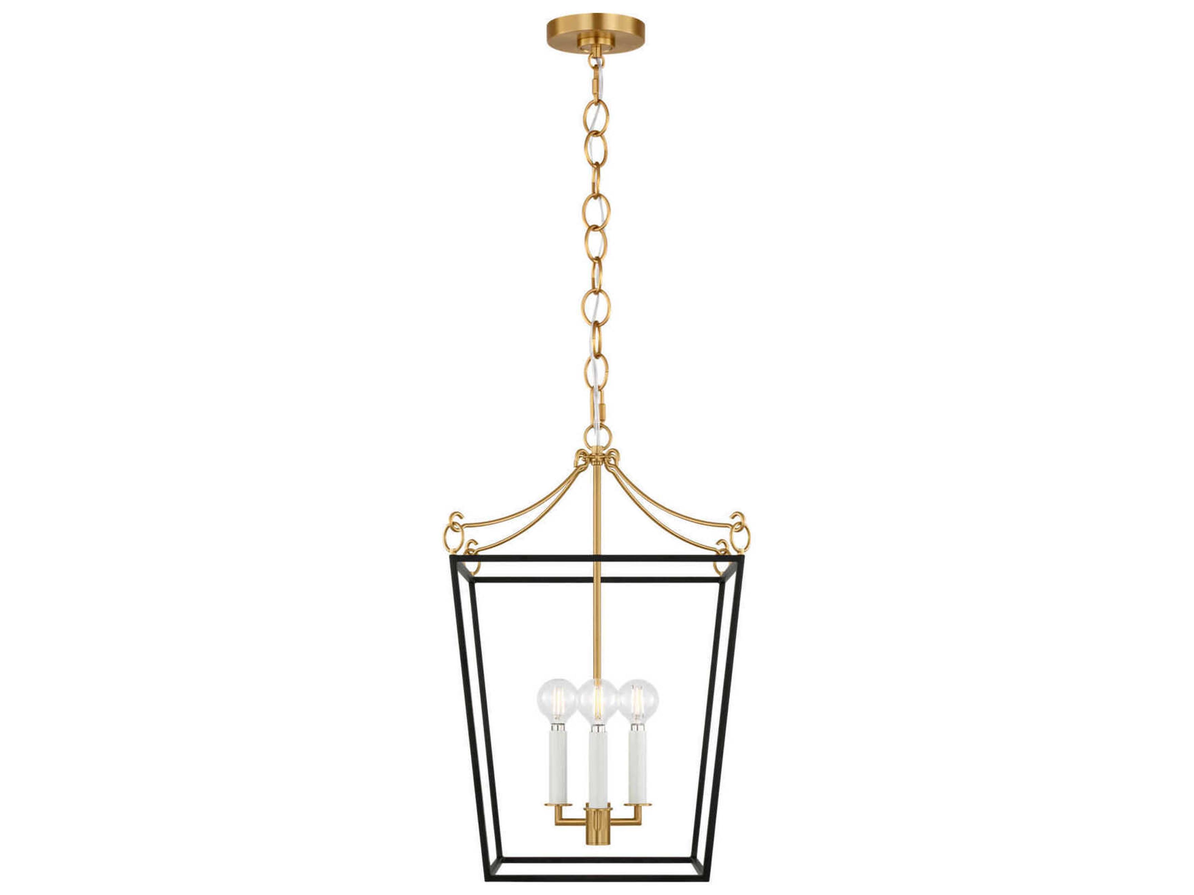 Visual Comfort Studio Carlyle 3-Light Midnight Black Burnished Brass Lantern Pendant