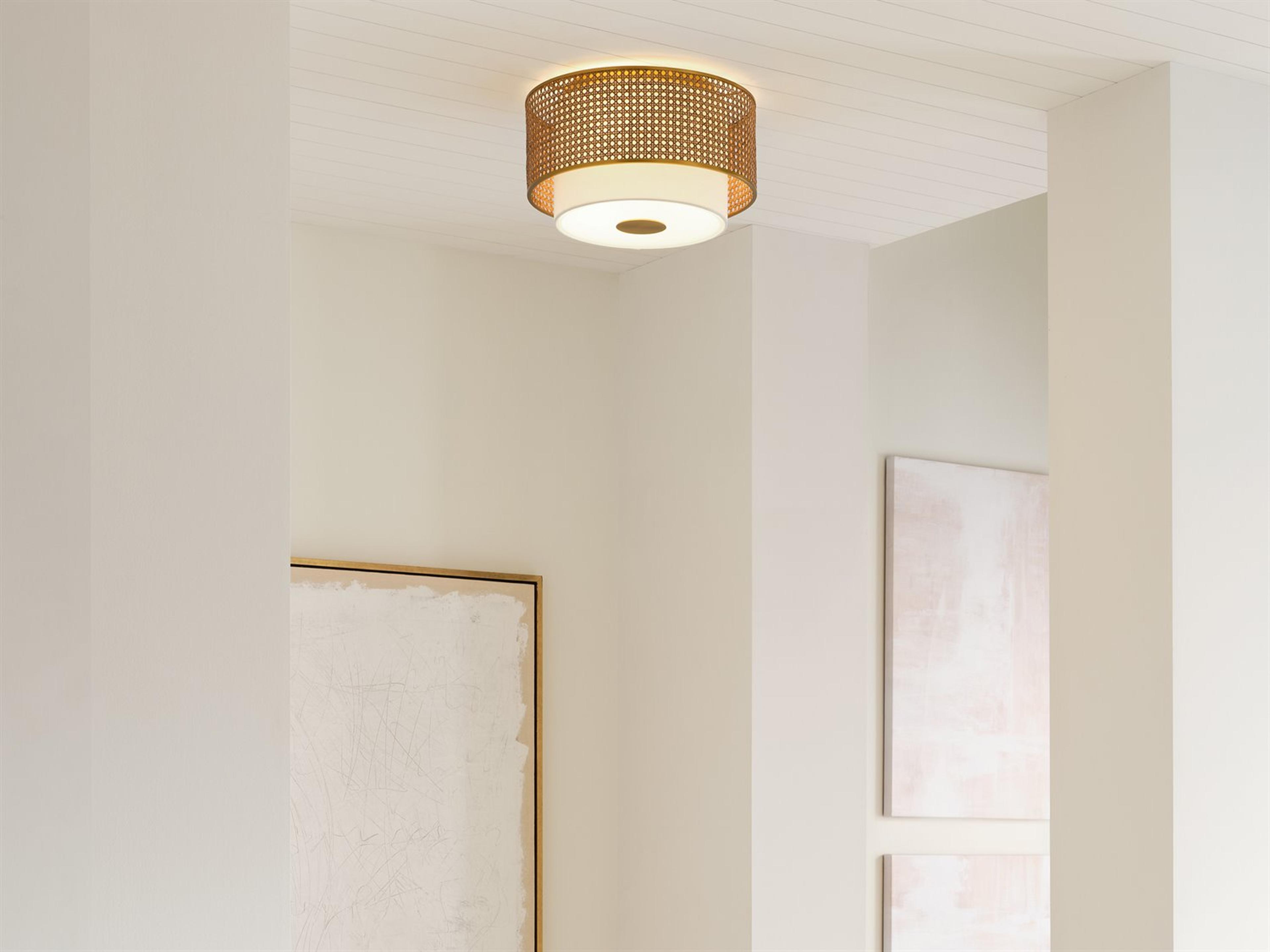 Visual Comfort Studio Sawyer 3-Light Blonde Rattan Brown Flush Mount