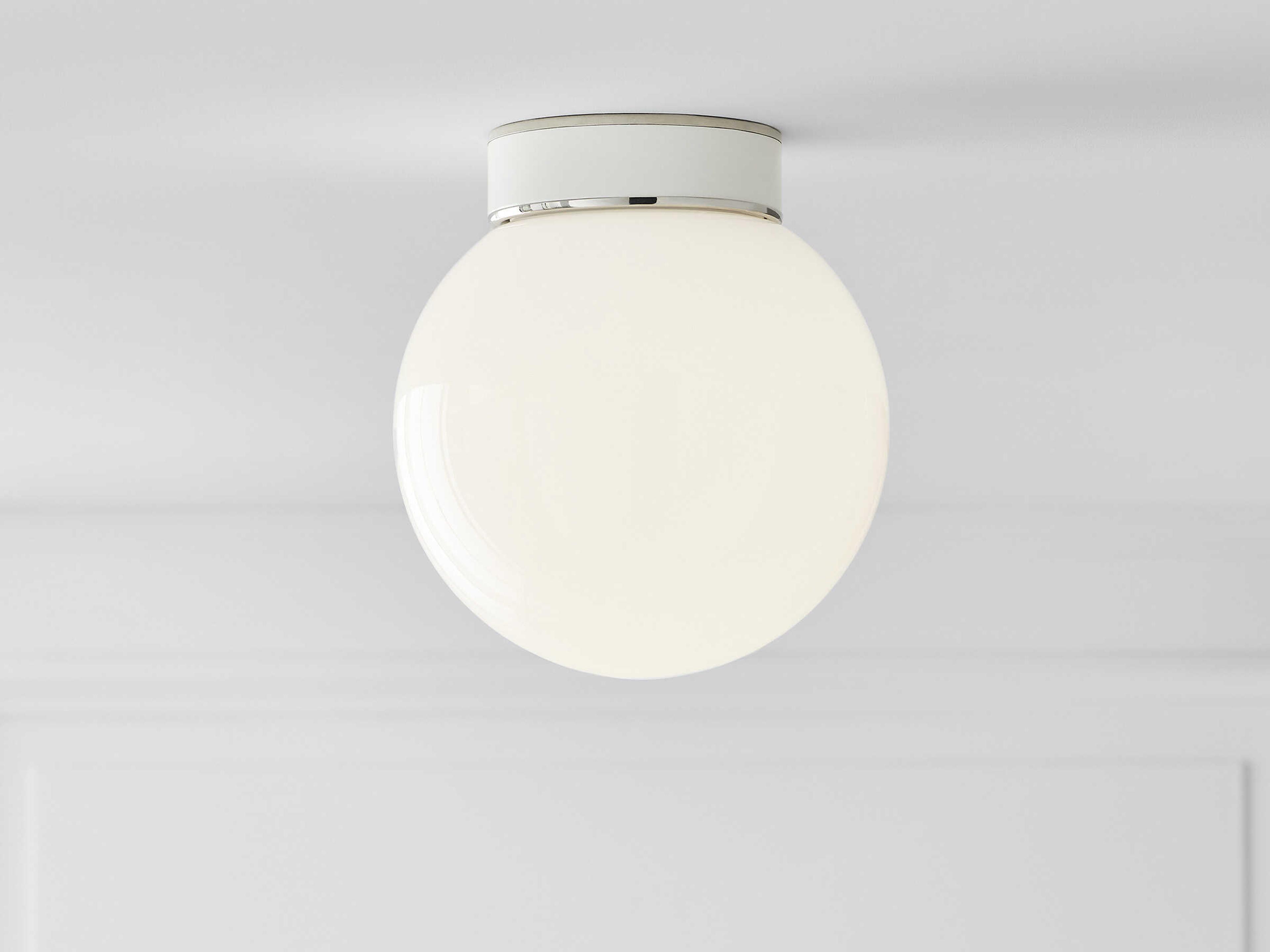 Visual Comfort Studio Monroe 1-Light Polished Nickel Gloss White Globe Flush Mount