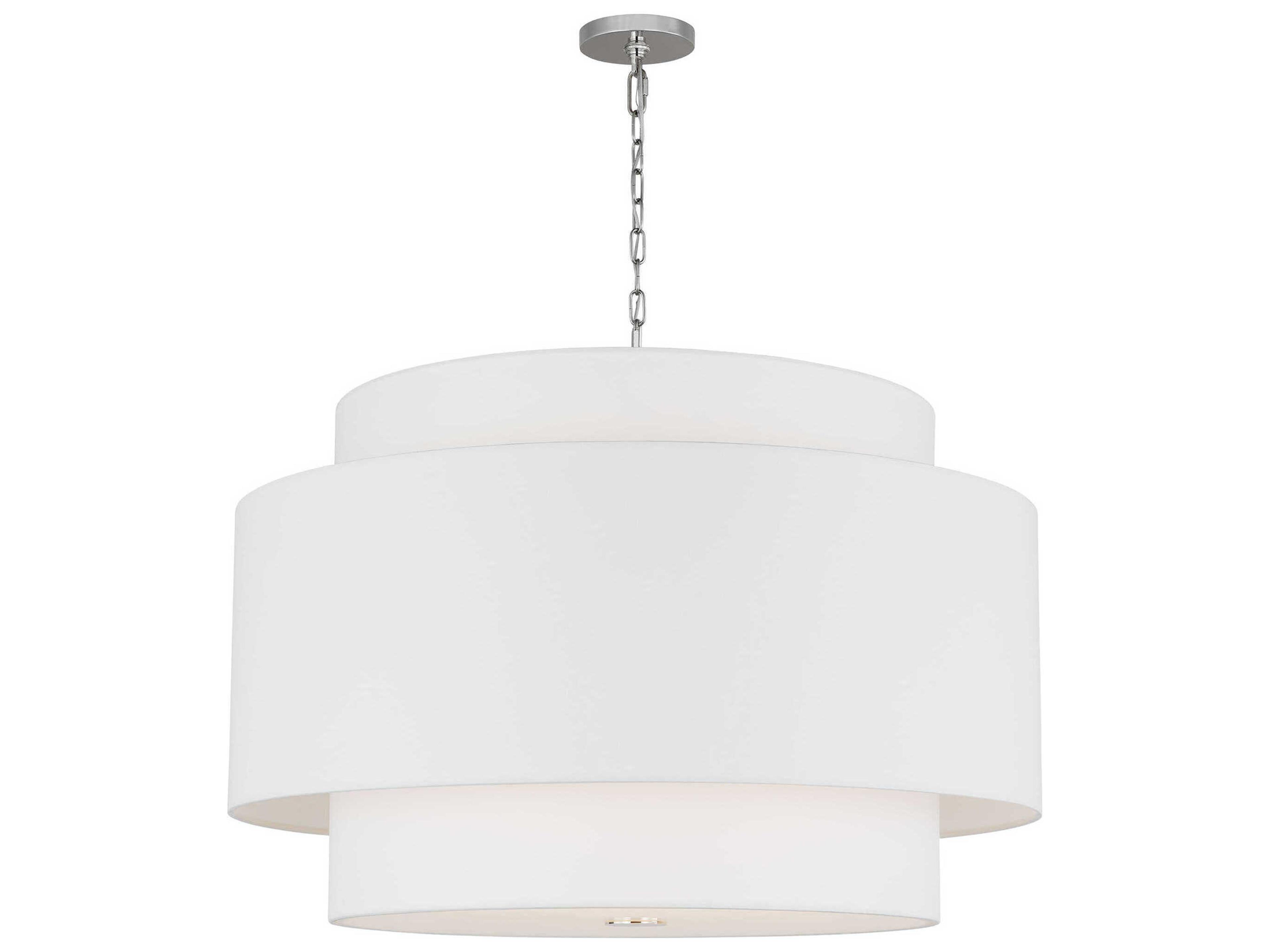 4 Light Pendant Sawyer Polished Nickel White Linen