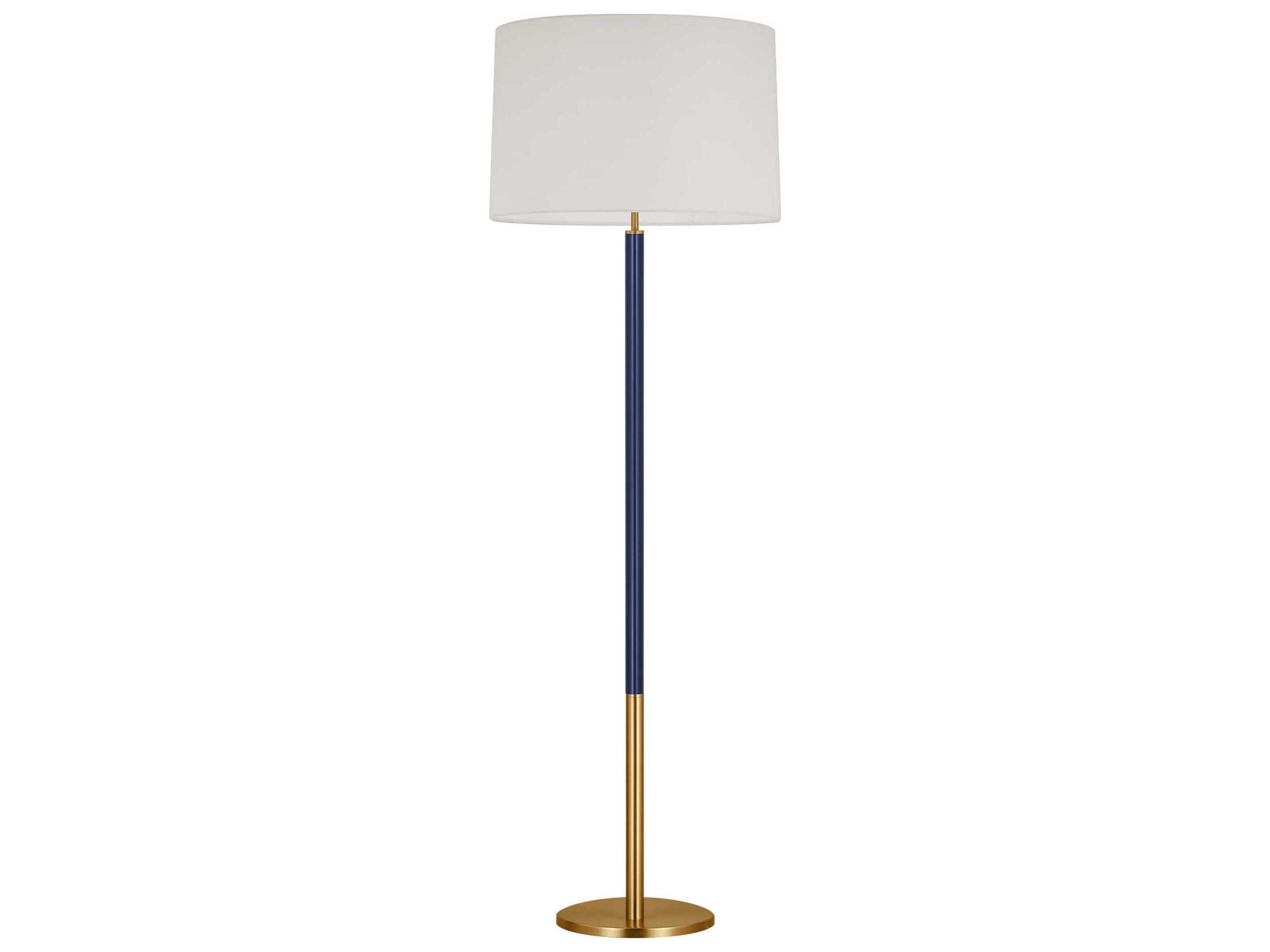 Visual Comfort Studio Monroe Burnished Brass Navy White Linen Fabric Blue Floor Lamp