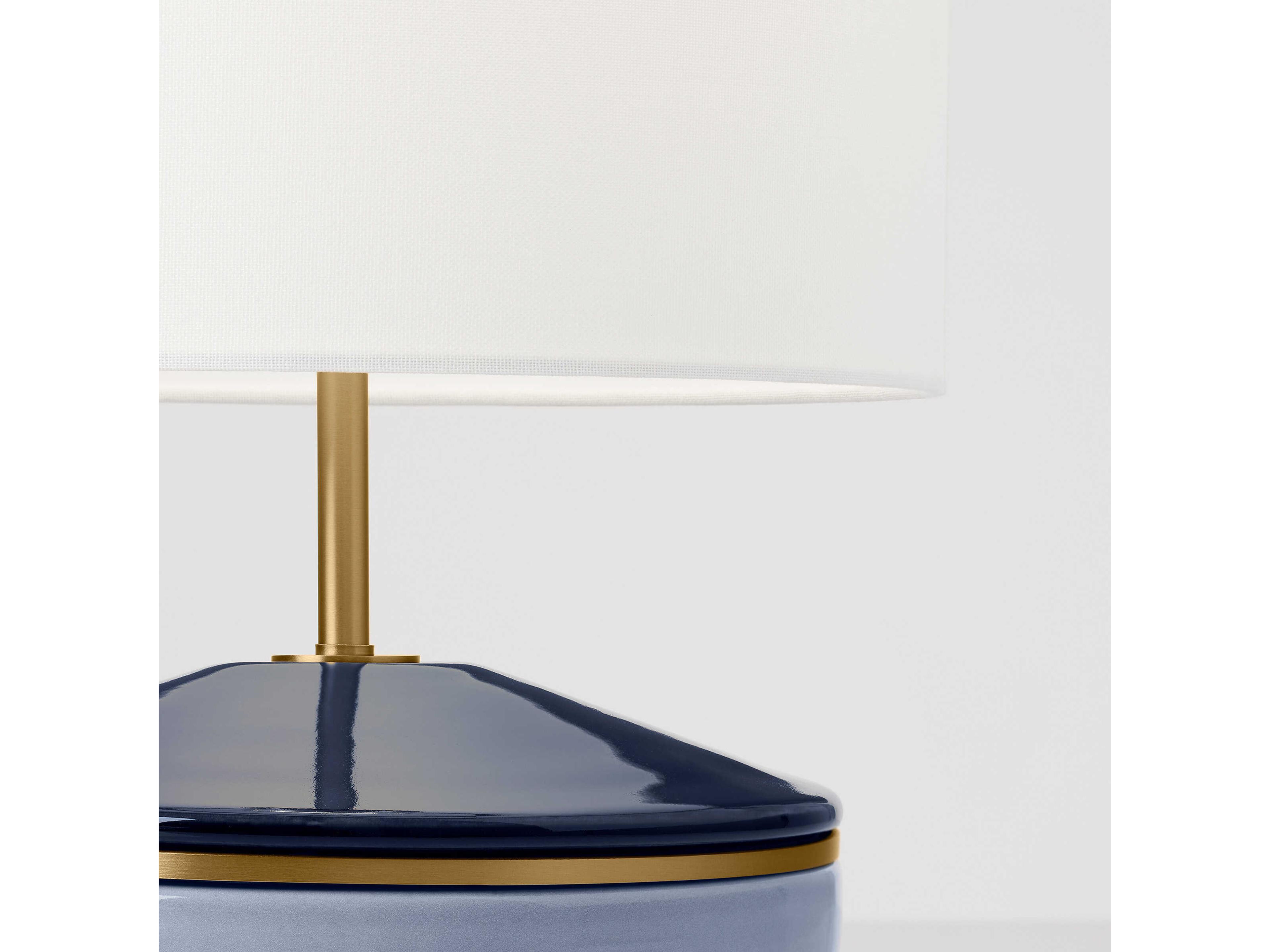 Visual Comfort Studio Cade Polar Blue White Linen Fabric Table Lamp