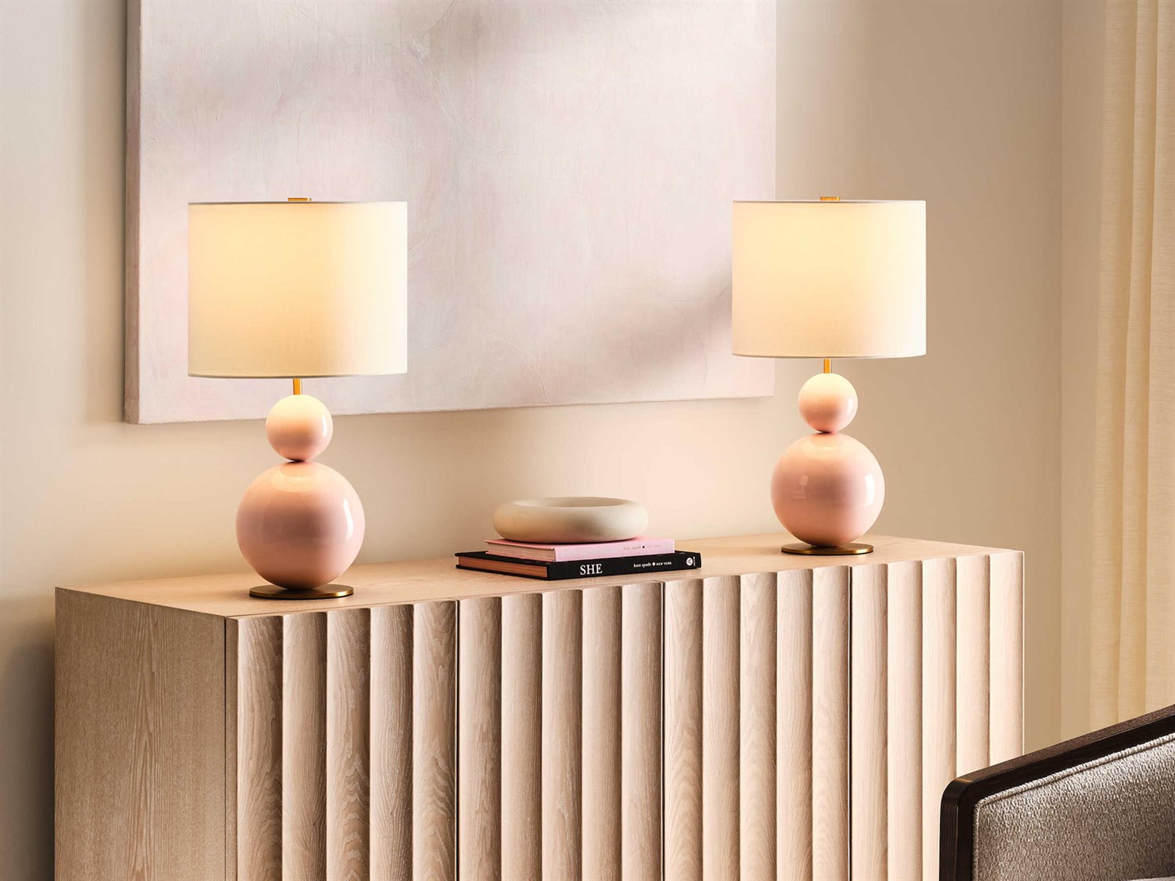 Visual Comfort Studio Suki Blush White Linen Pink Table Lamp