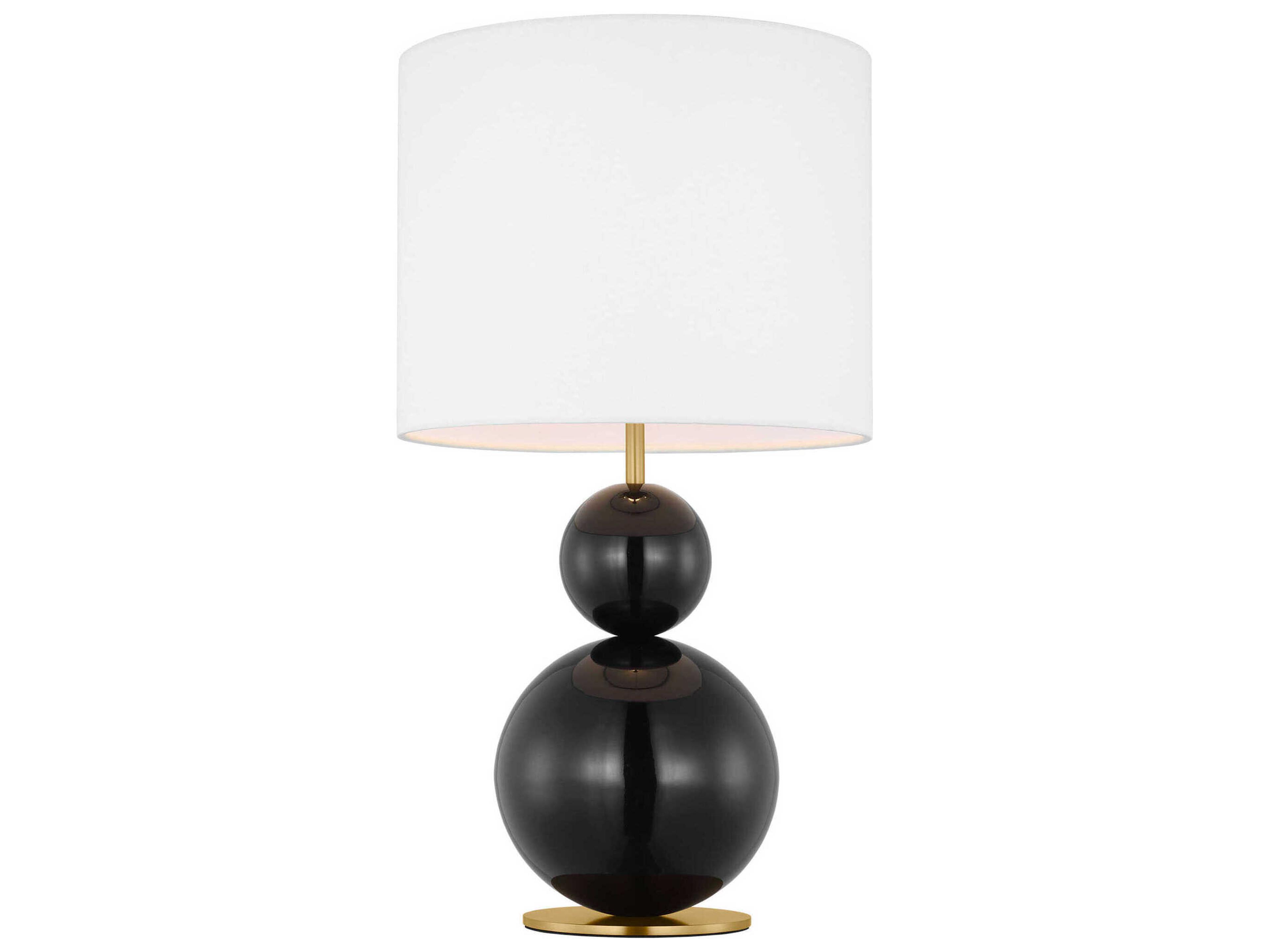 Suki Medium Table Lamp Gloss Black White Linen Shade