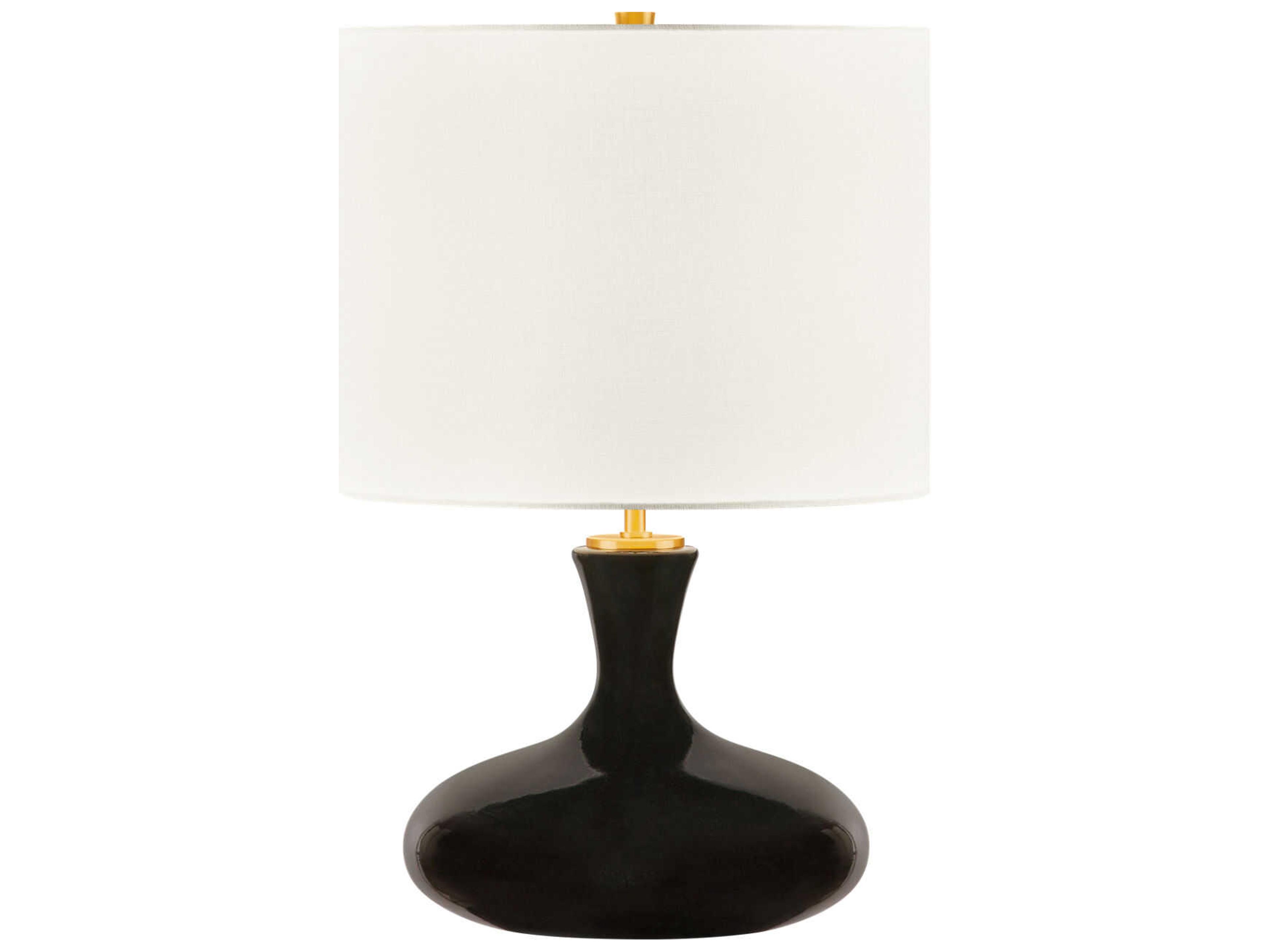Amber Black Ceramic White Linen Fabric Table Lamp
