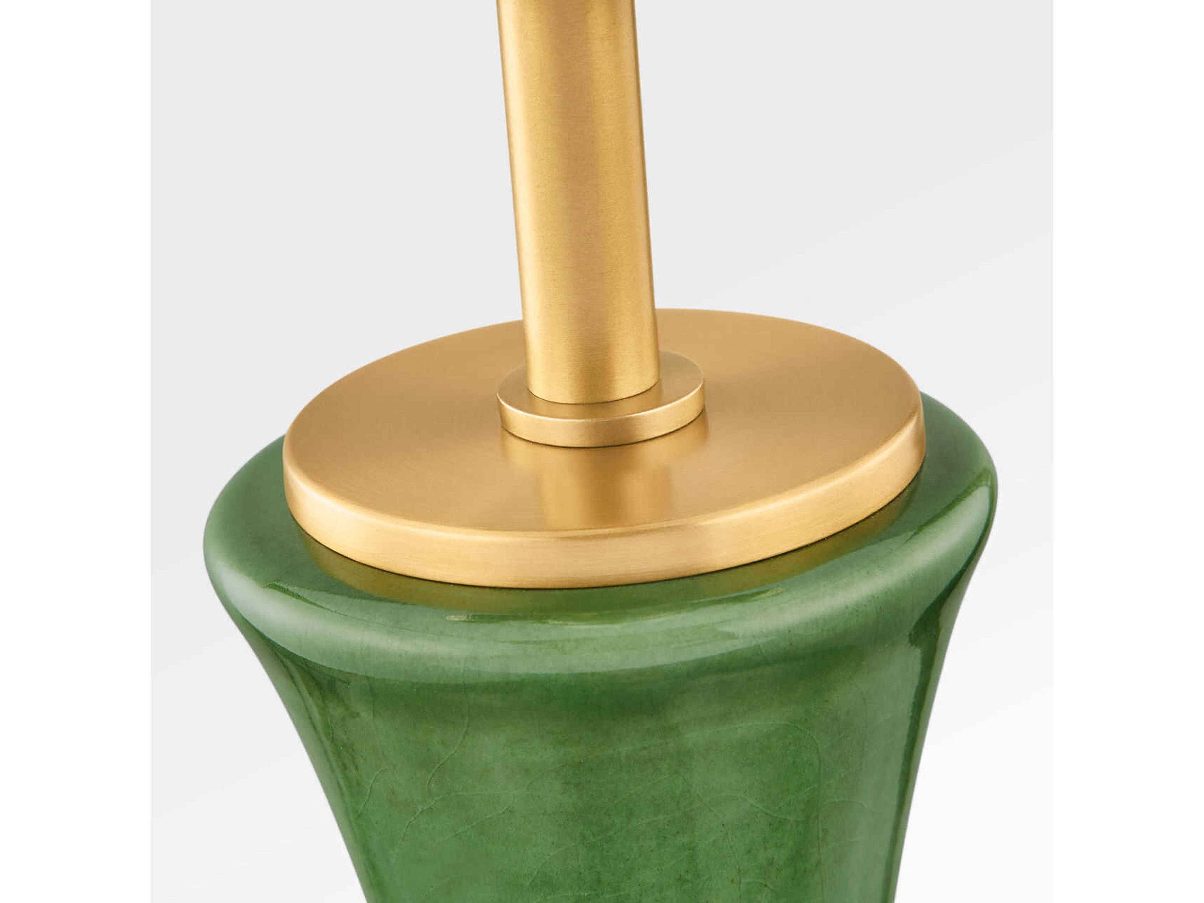 Visual Comfort Studio Amber Green White Linen Fabric Table Lamp