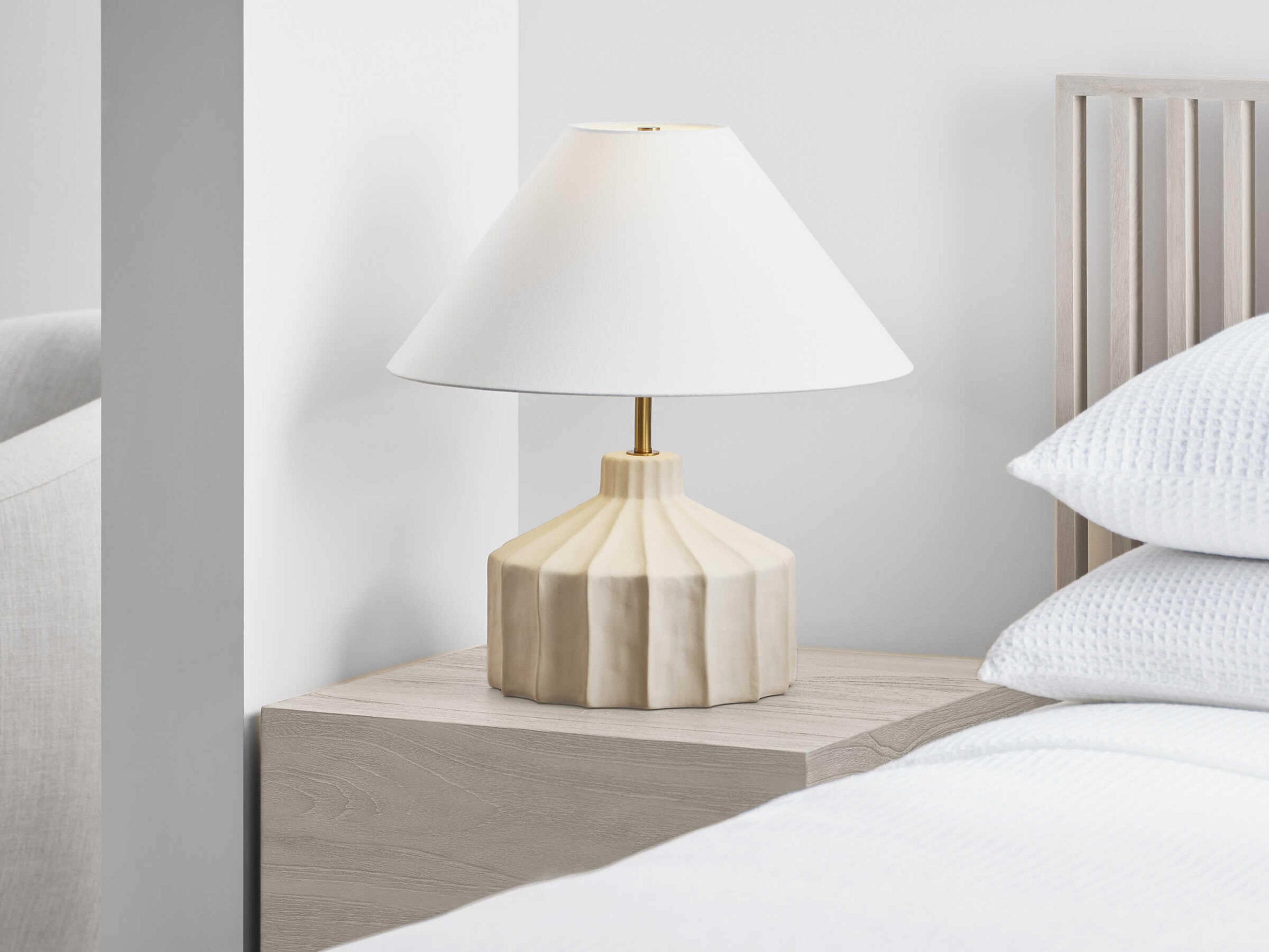 Visual Comfort Studio Veneto Matte Concrete White Linen Fabric Table Lamp