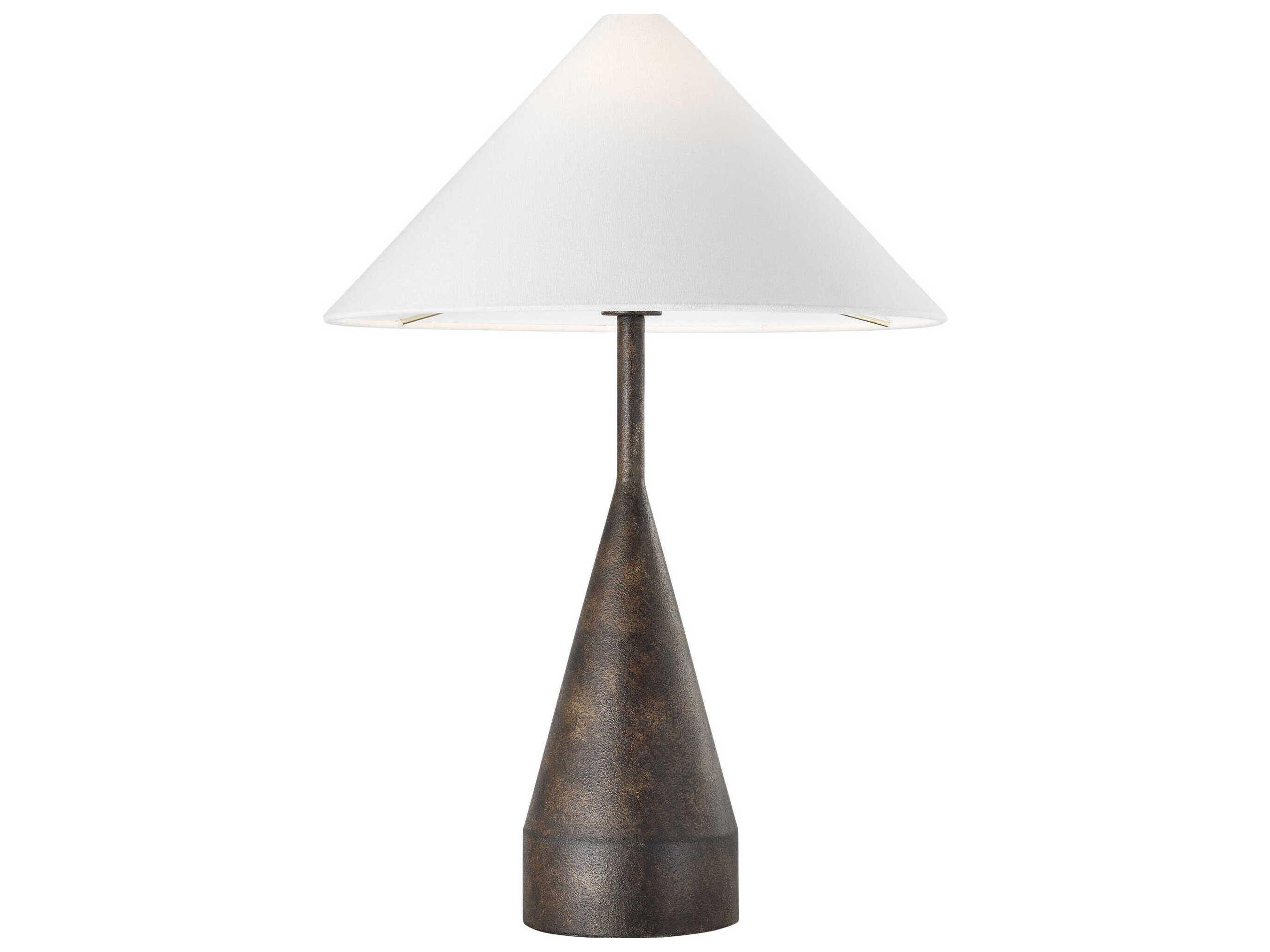 Large Table Lamp Brachion Rustic Bronze White Linen Shade