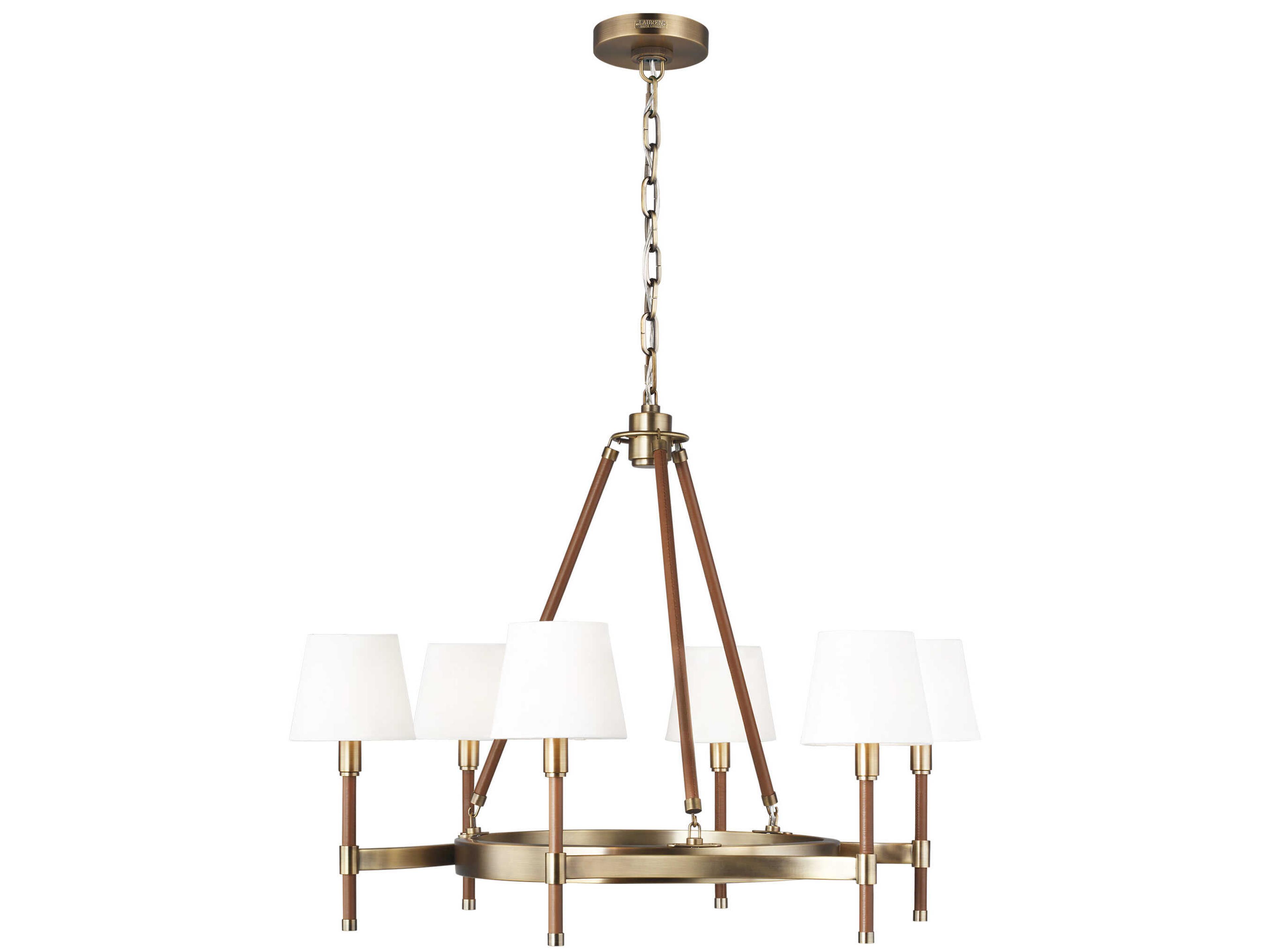 6-Light Chandelier Katie Time Worn Brass Saddle Leather