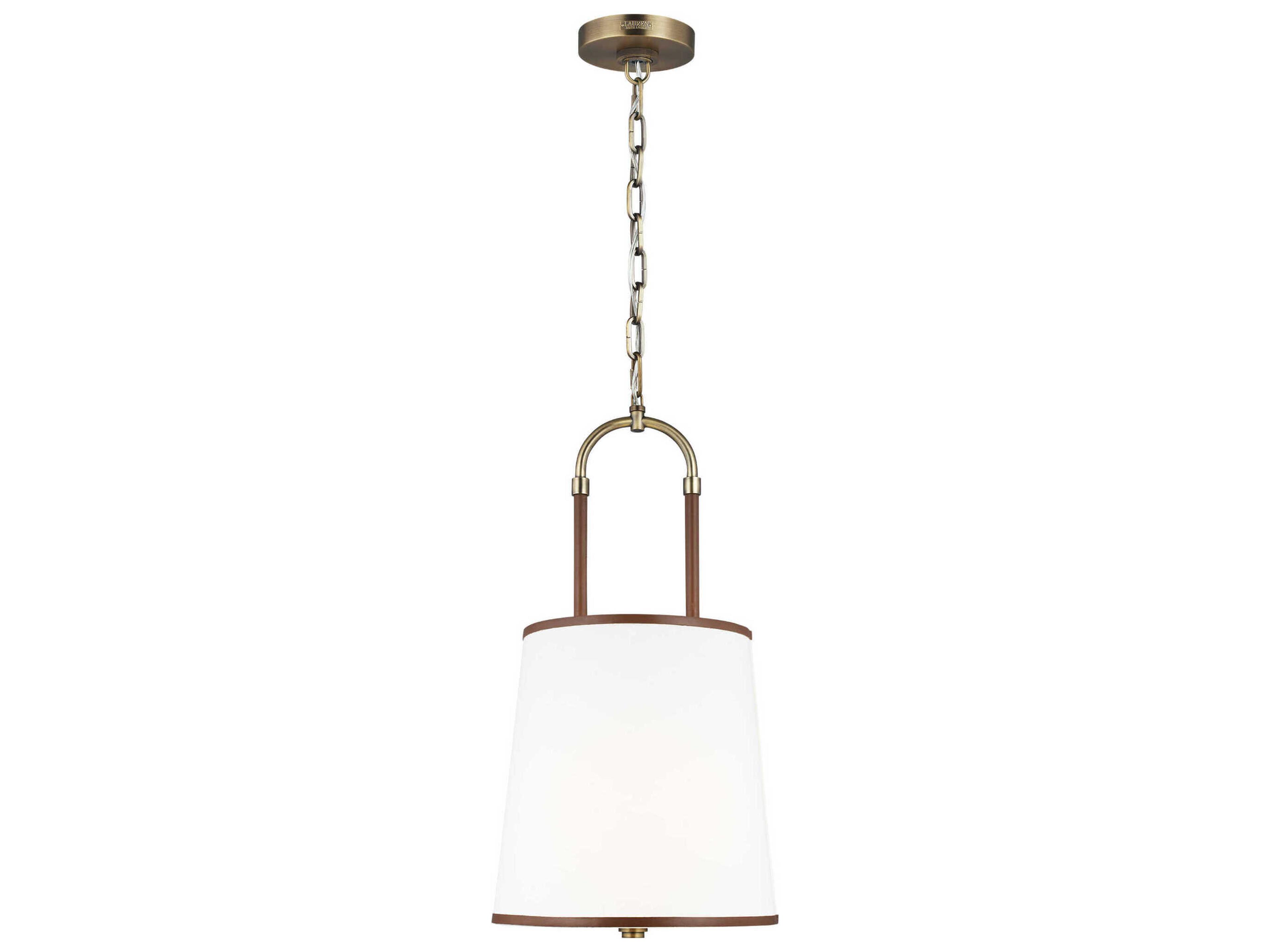 Katie Medium Pendant Time Worn Brass White Linen Shade