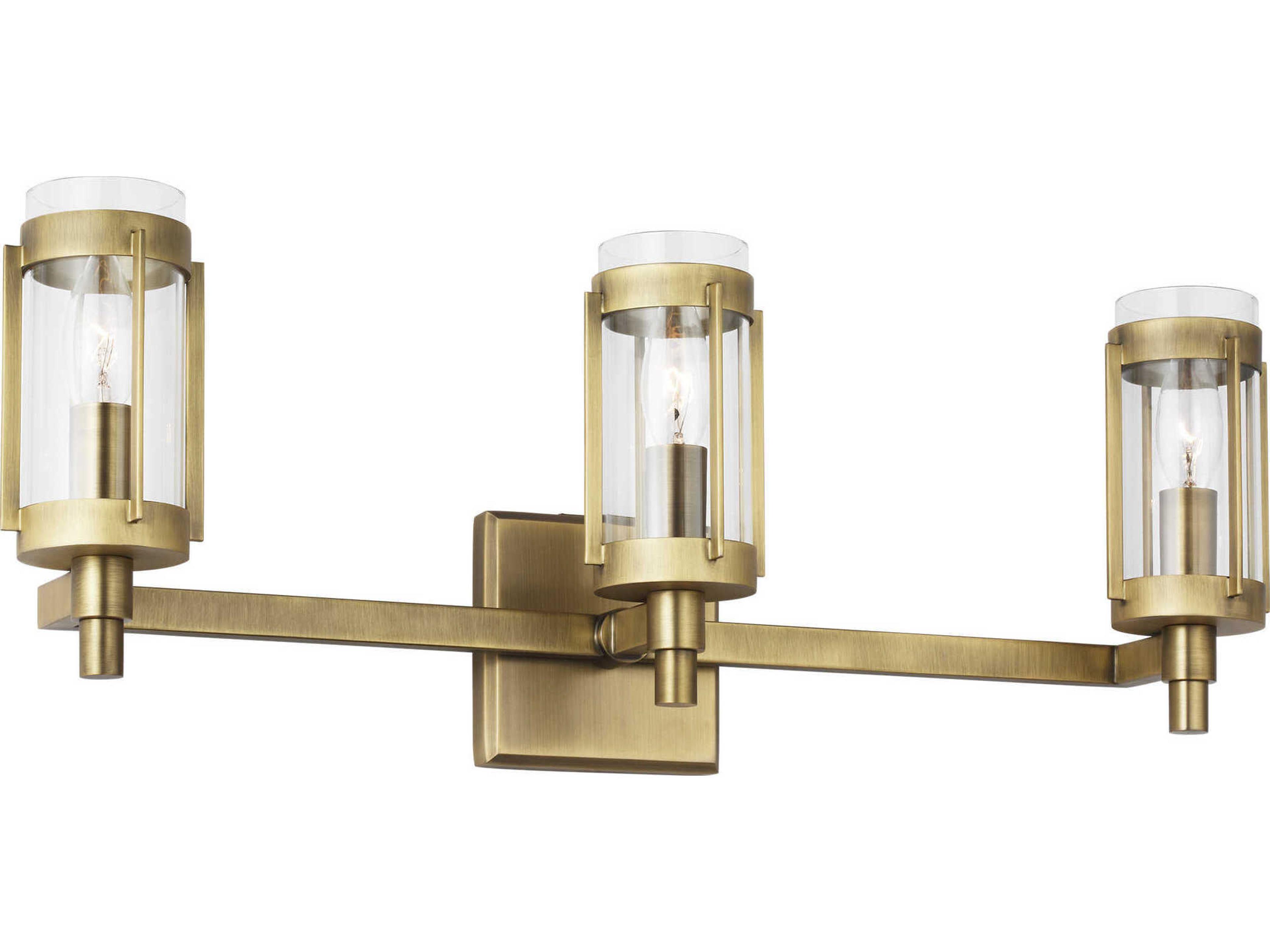 3 Light Vanity Light Flynn Time Worn Brass Clear Glass