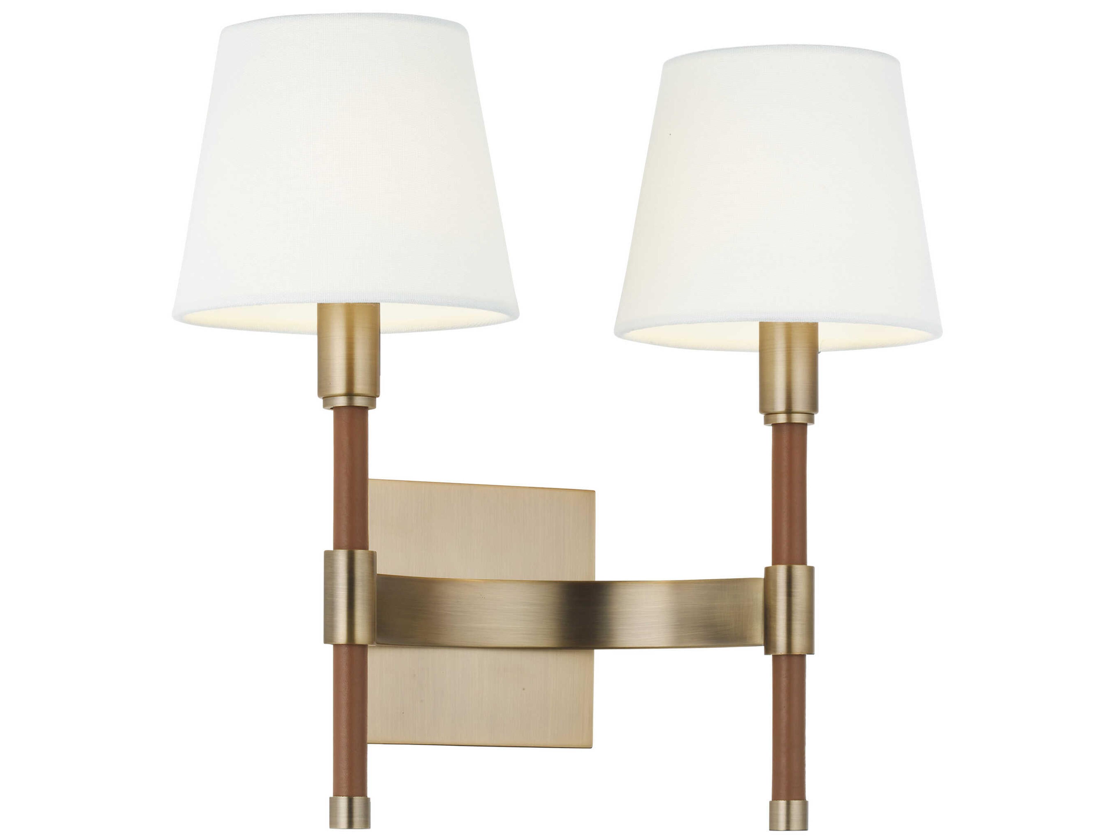 Katie Double Wall Sconce Time Worn Brass White Linen Shade