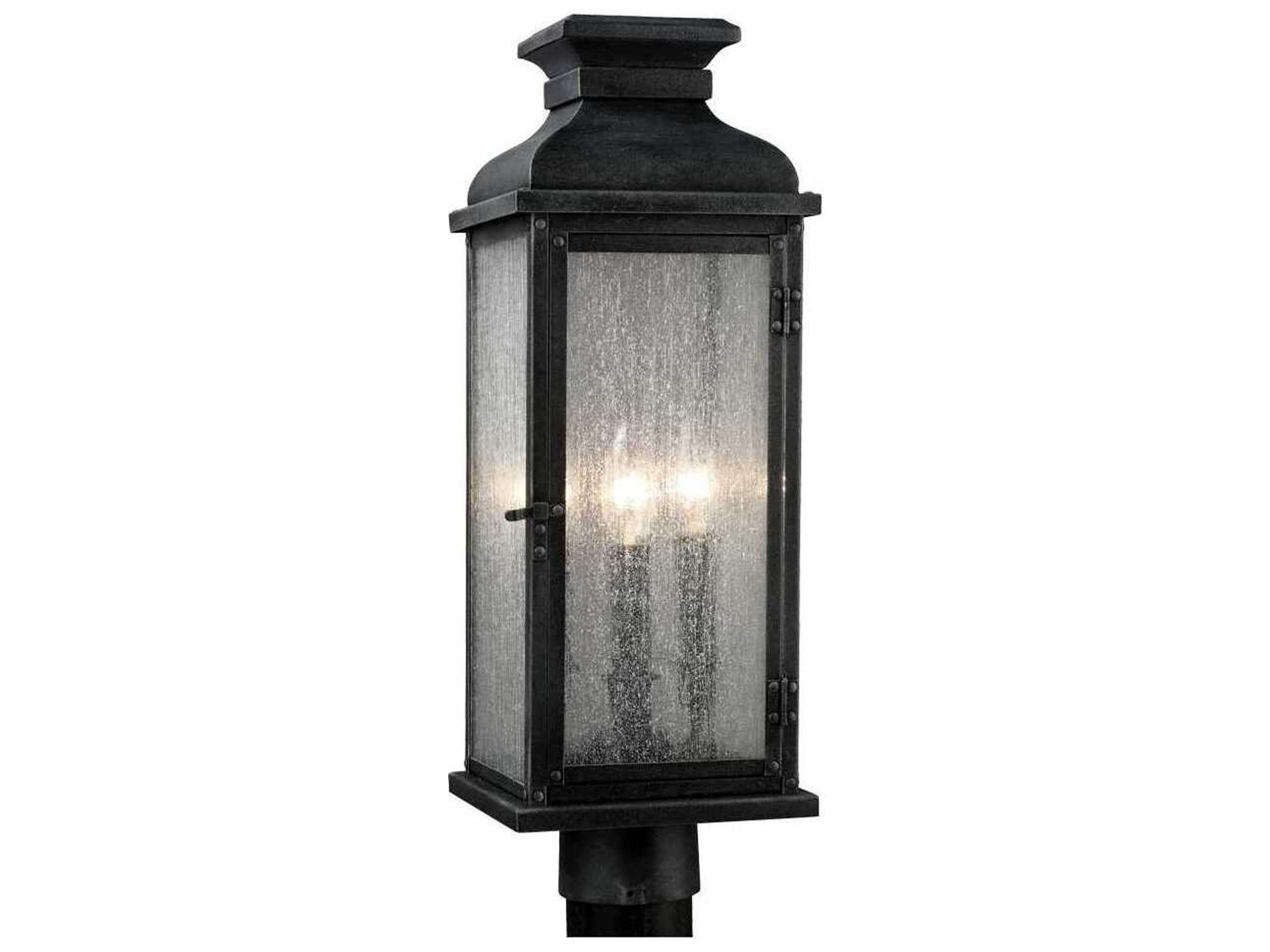 Pediment Outdoor Post Lantern Dark Weathered Zinc