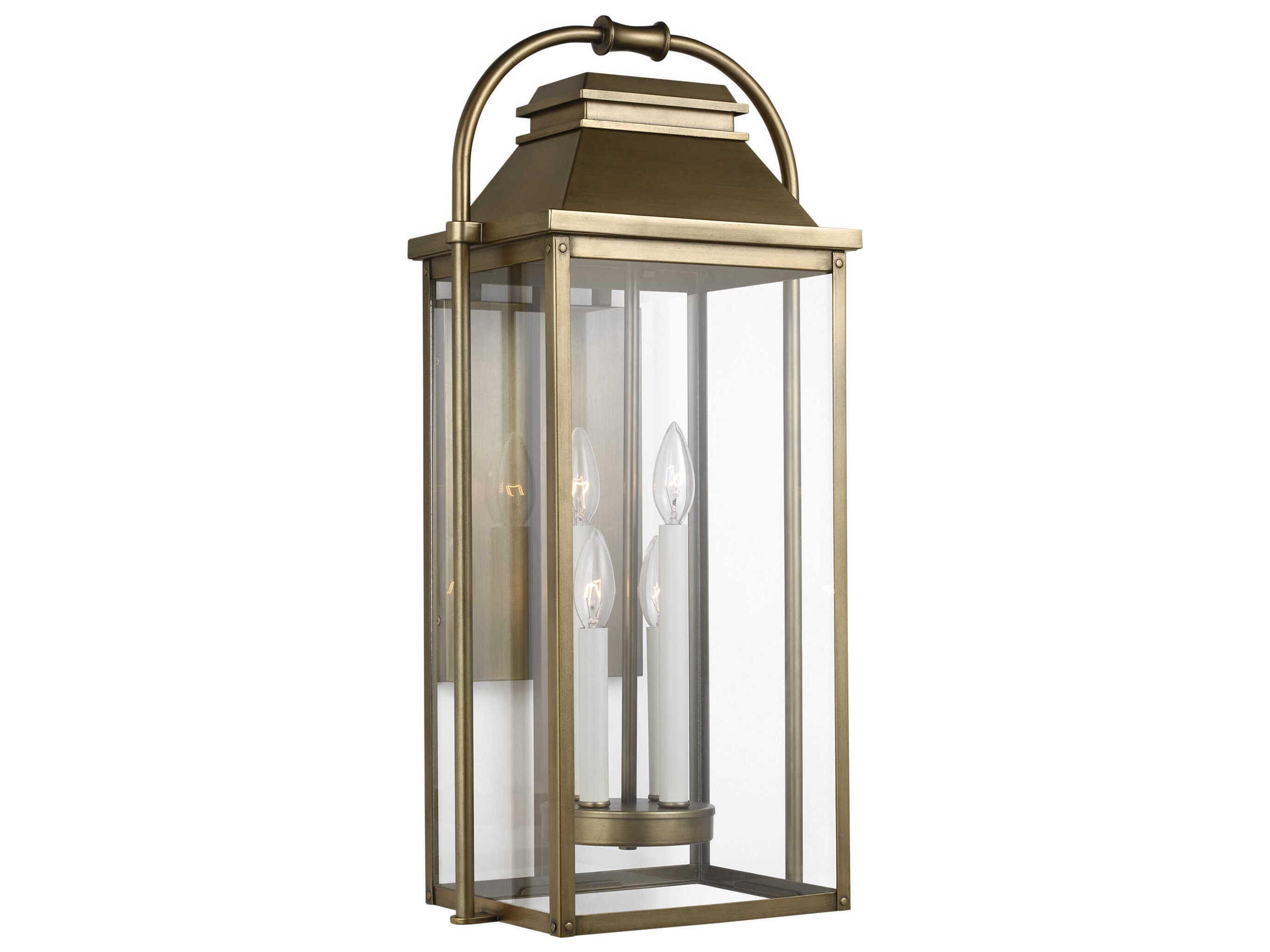 Wellsworth 4 Light Outdoor Wall Lantern Painted Distressed Brass