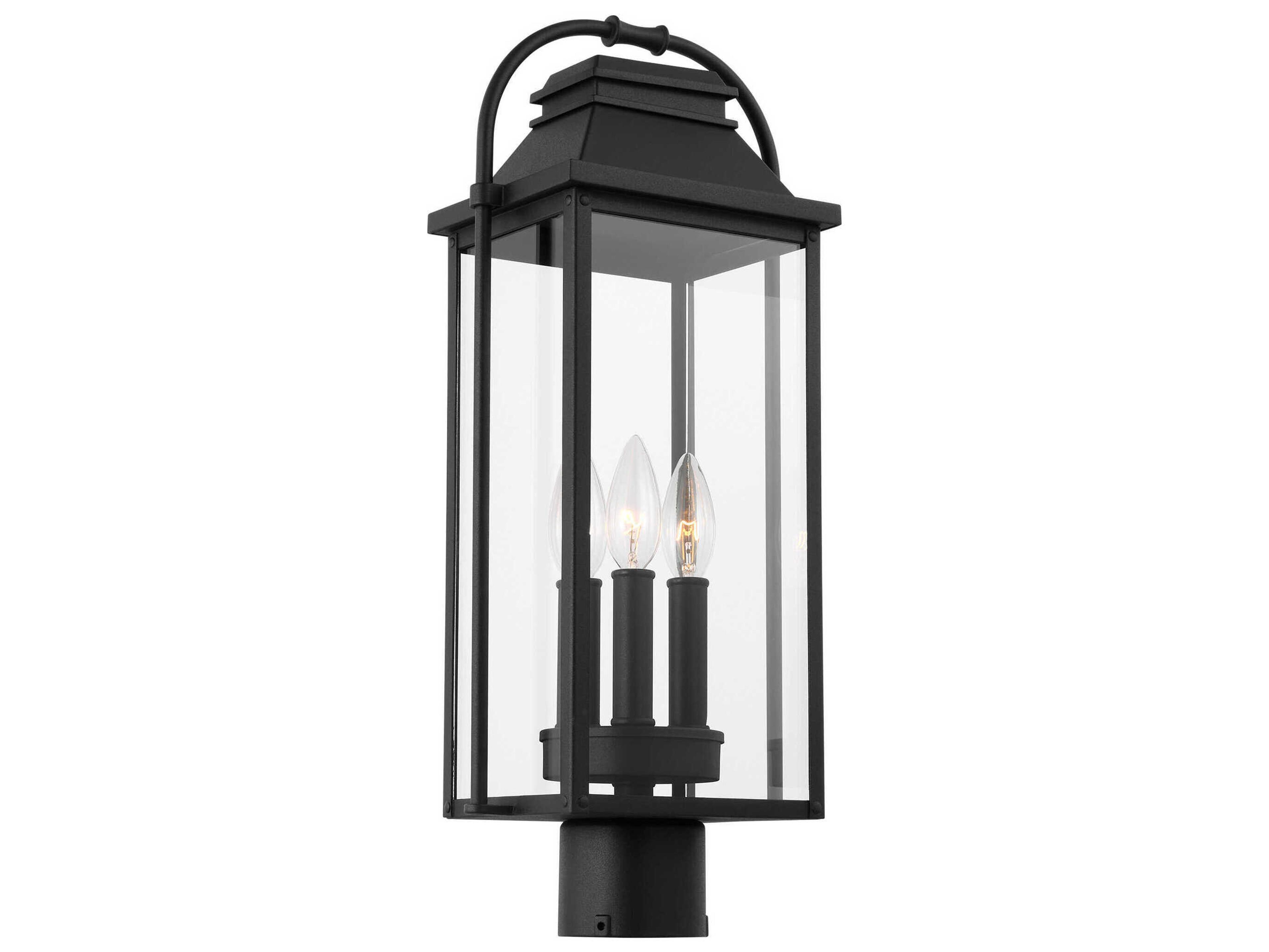 Wellsworth 3-Light Outdoor Post Lantern Textured Black Clear Glass