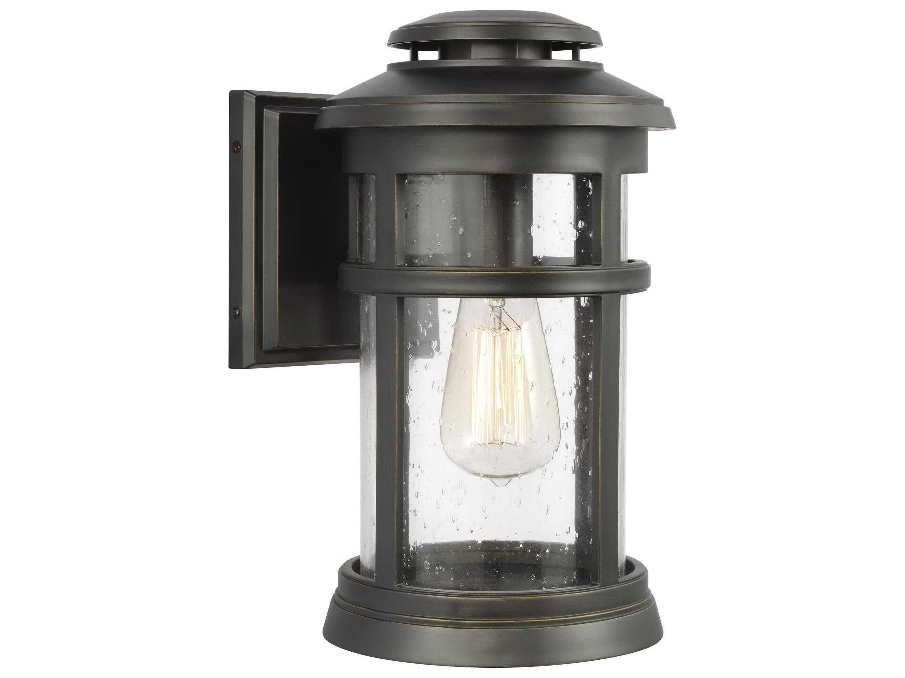 Newport Medium Outdoor Wall Lantern Antique Bronze Clear Seeded Glass