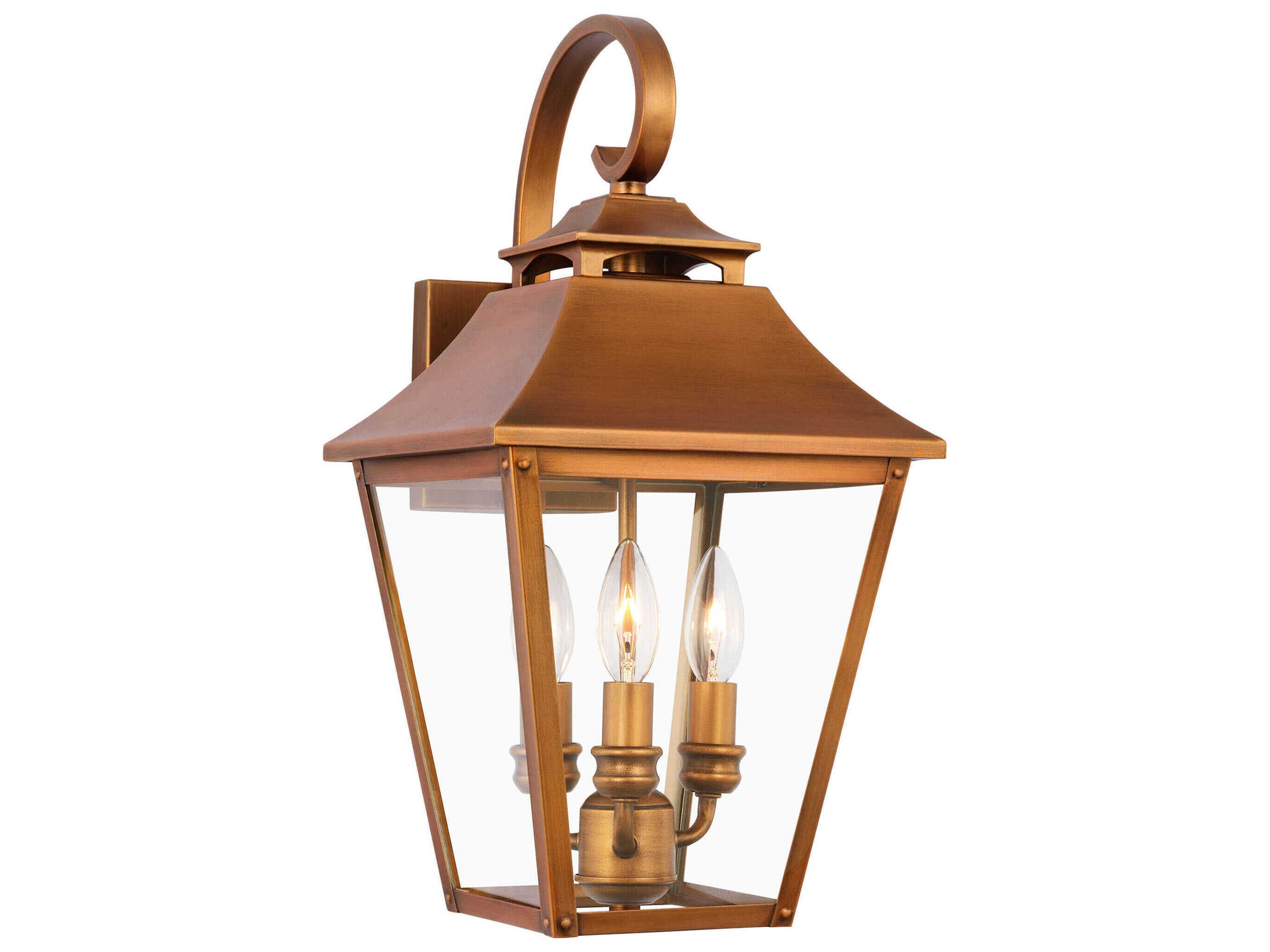 Galena 3 Light Outdoor Wall Lantern Natural Copper Finish Clear Glass