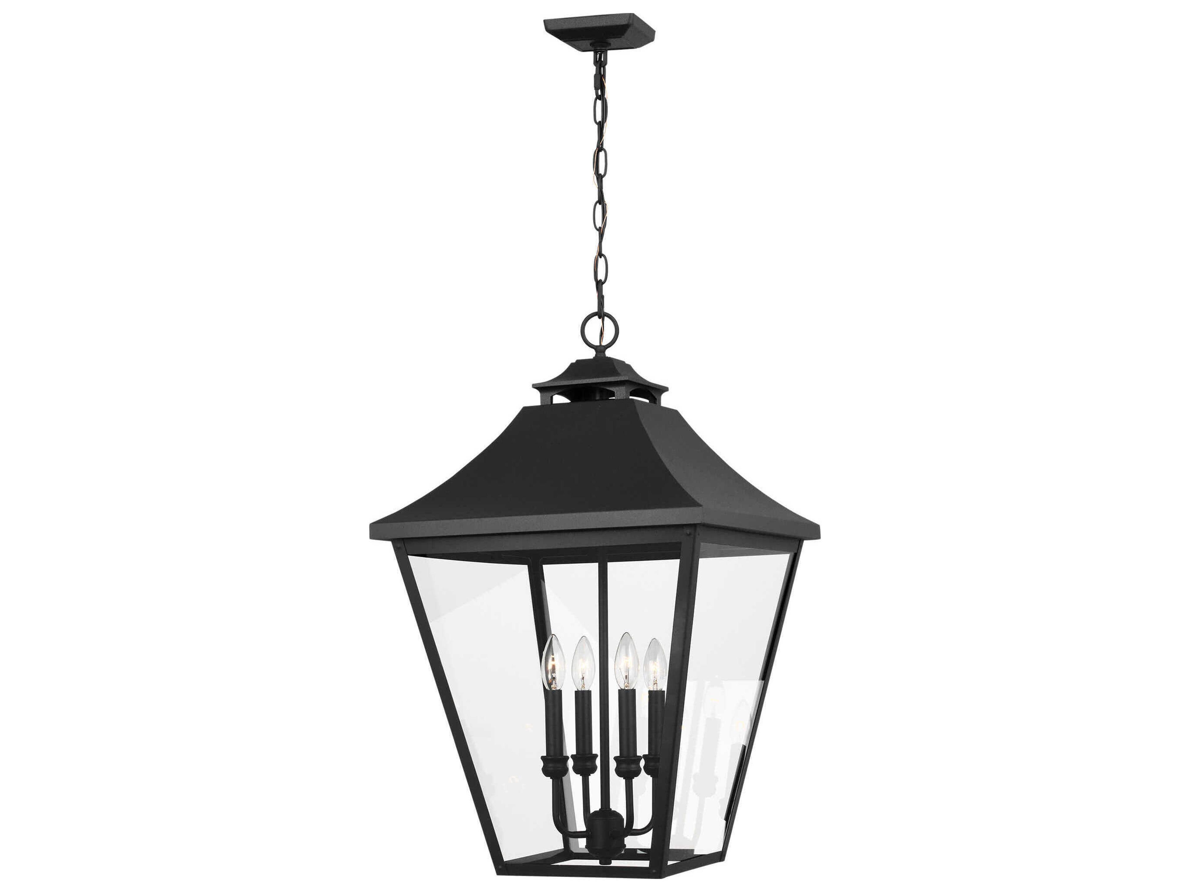 Galena 4-Light Outdoor Pendant Textured Black Seeded Glass