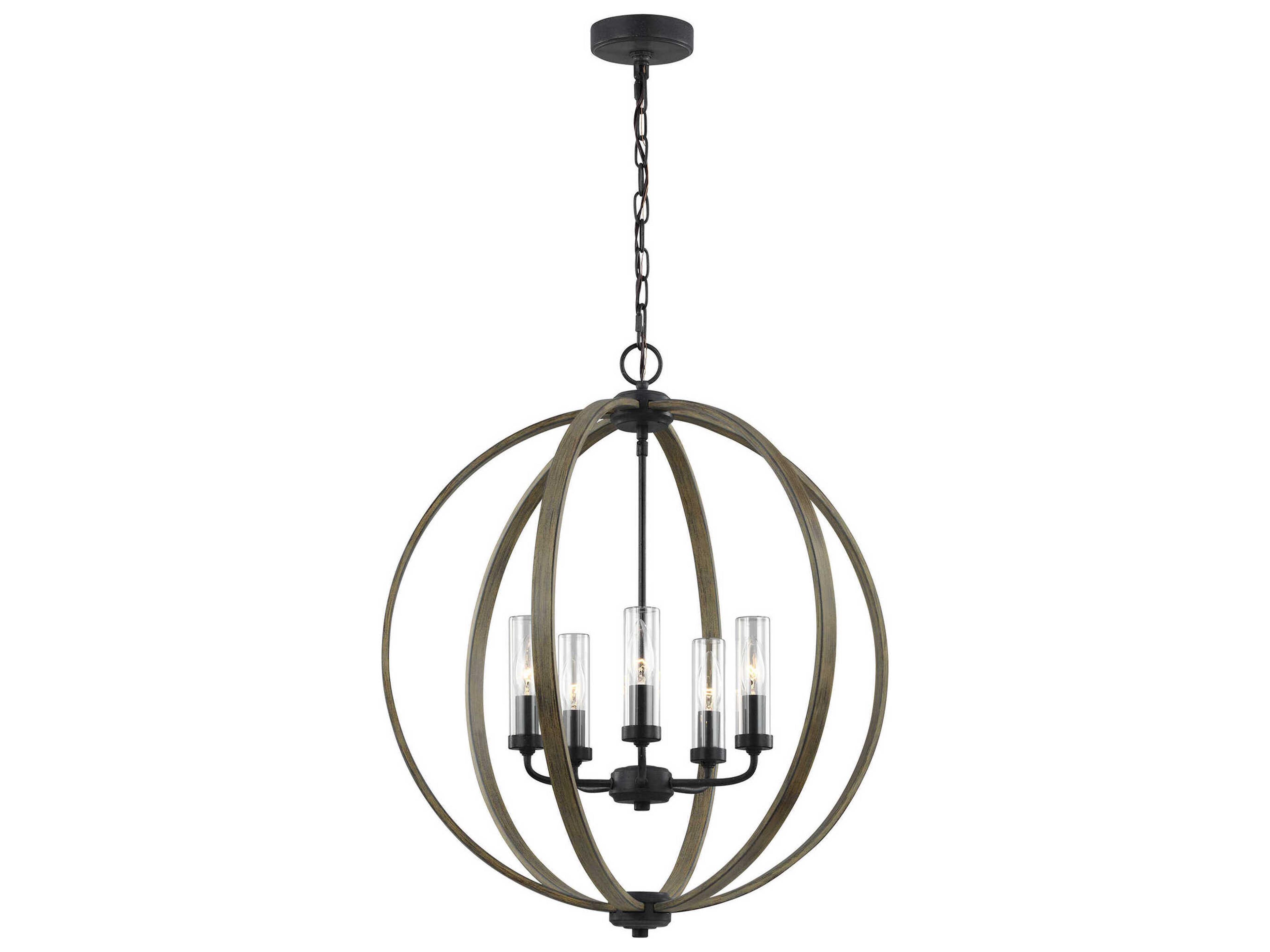 Allier 5 Light Outdoor Chandelier Weathered Oak Wood Antique Forged Iron