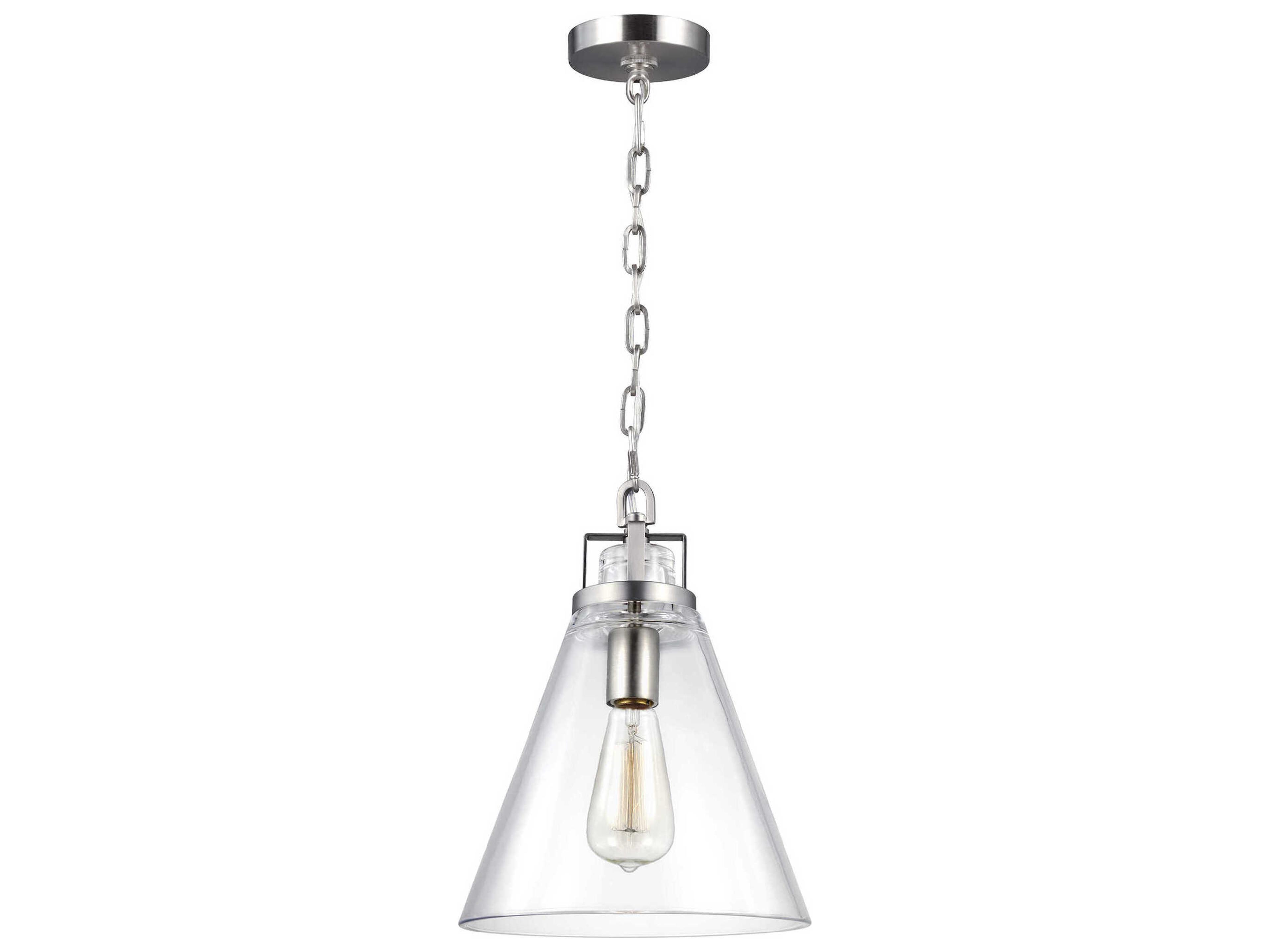 1 Light Pendant Frontage Satin Nickel Clear Glass