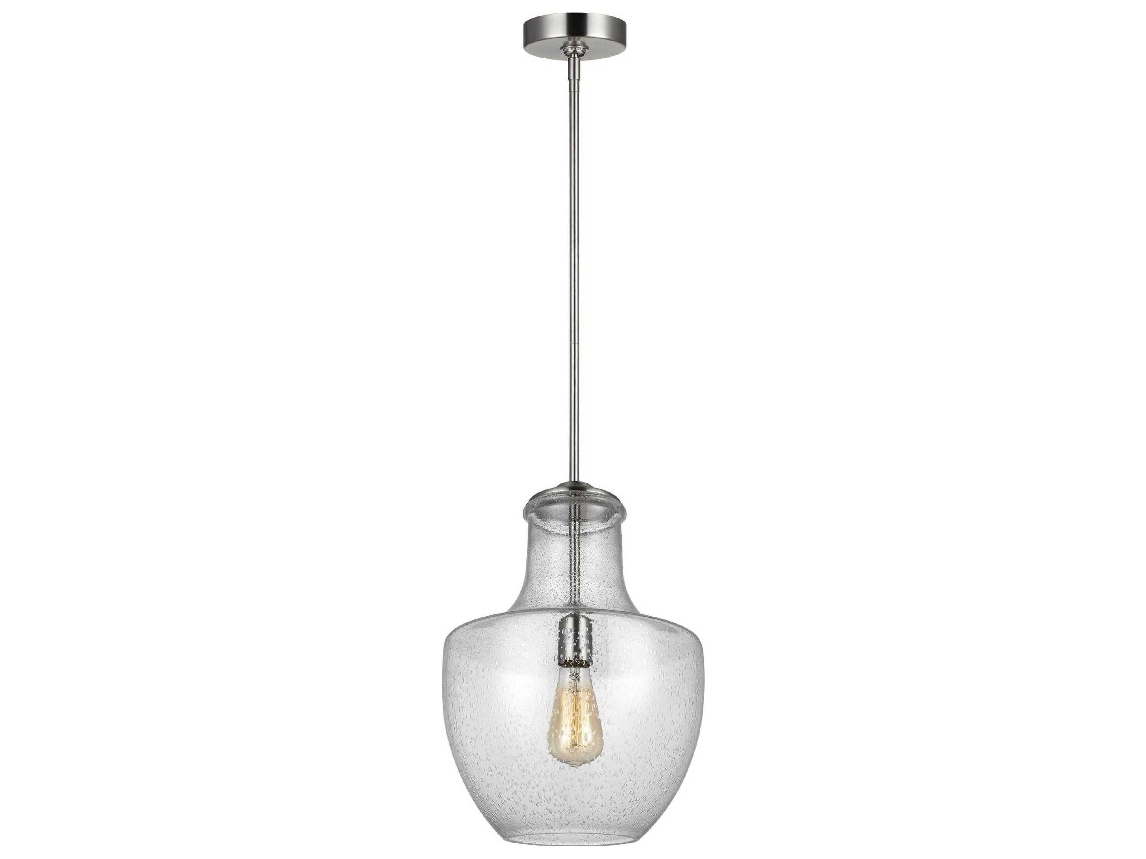 Baylor One Light Pendant Satin Nickel Seeded Glass