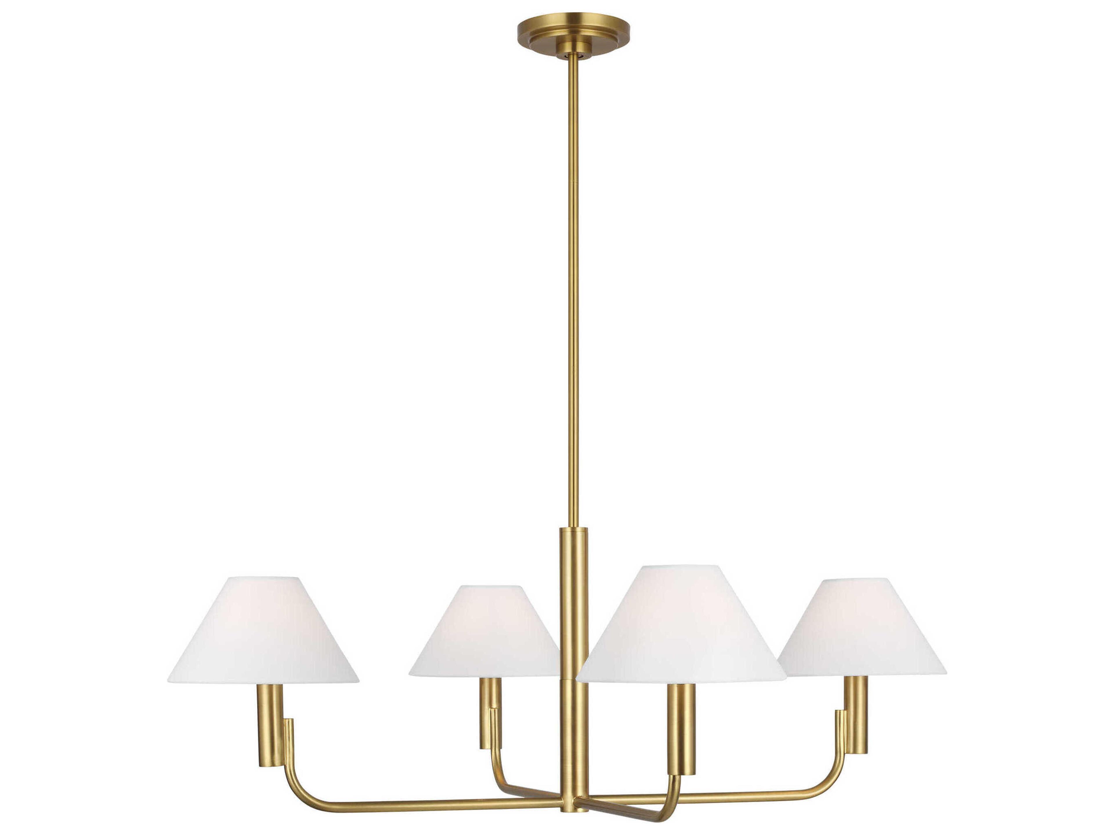 4 Light Chandelier Colfax Burnished Brass White Linen Shades