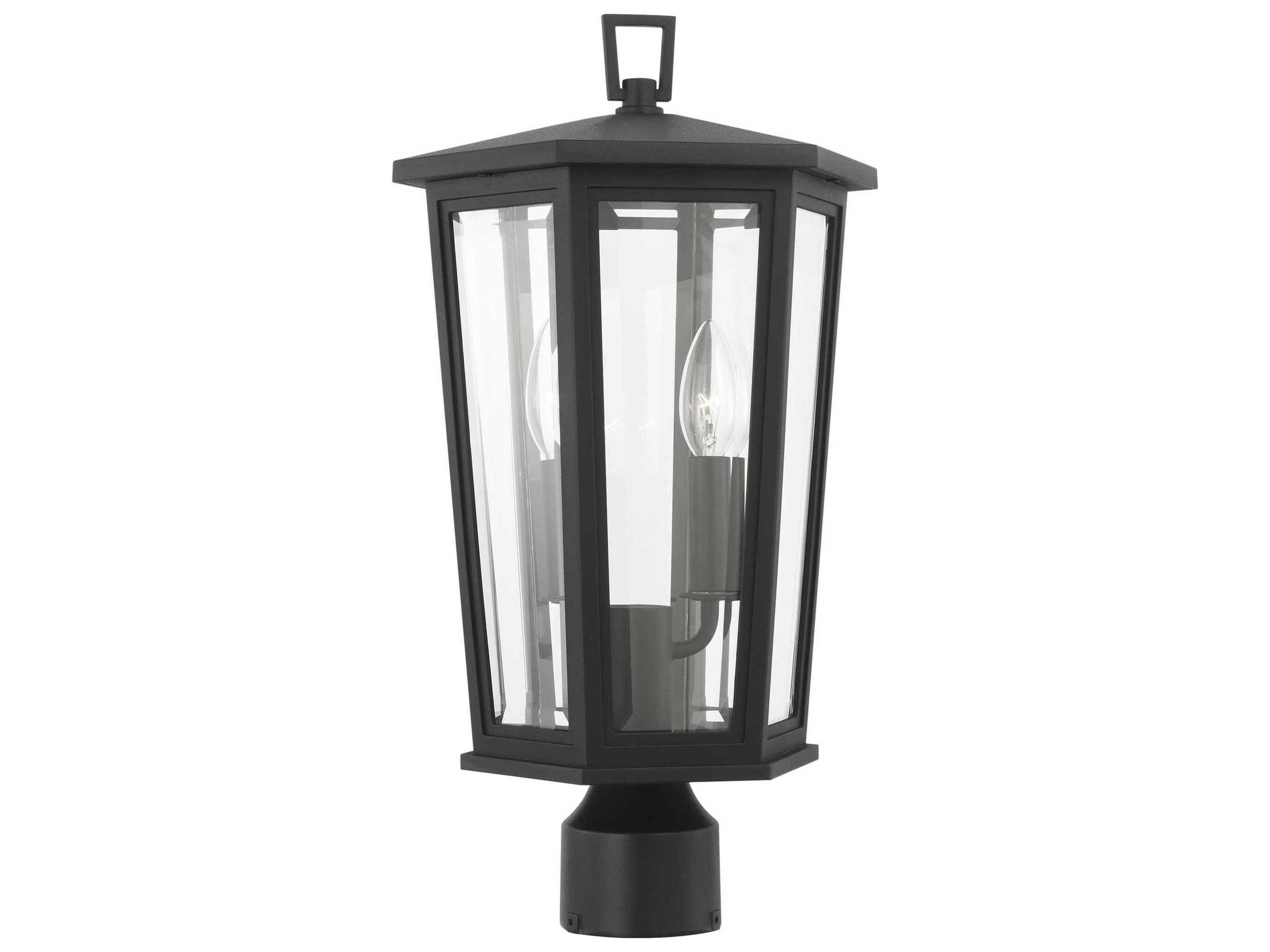 Witley Outdoor Post Lantern Textured Black Clear Beveled Glass