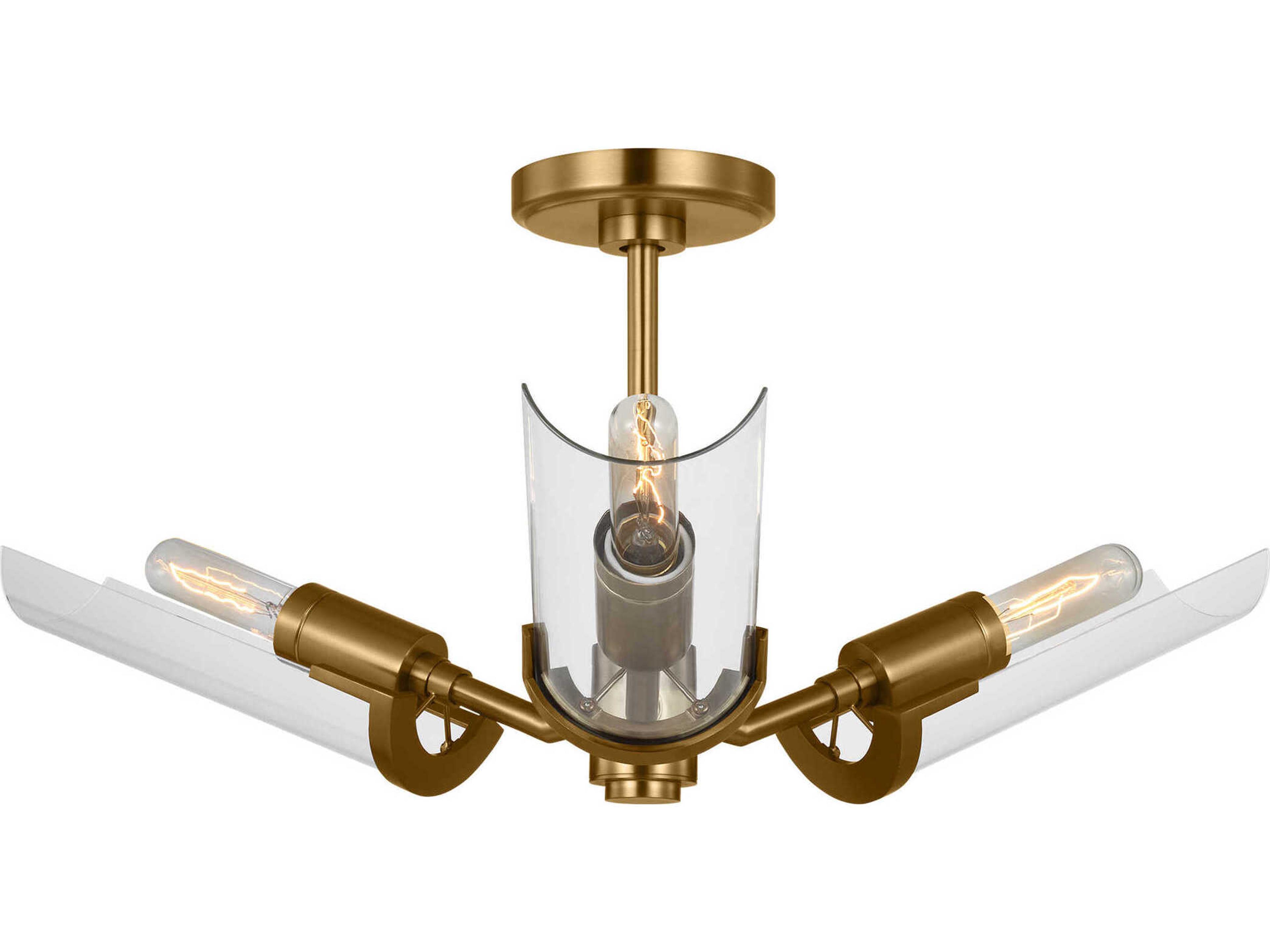 Visual Comfort Studio Mezzo 3-Light Burnished Brass Cylinder Semi Flush Mount