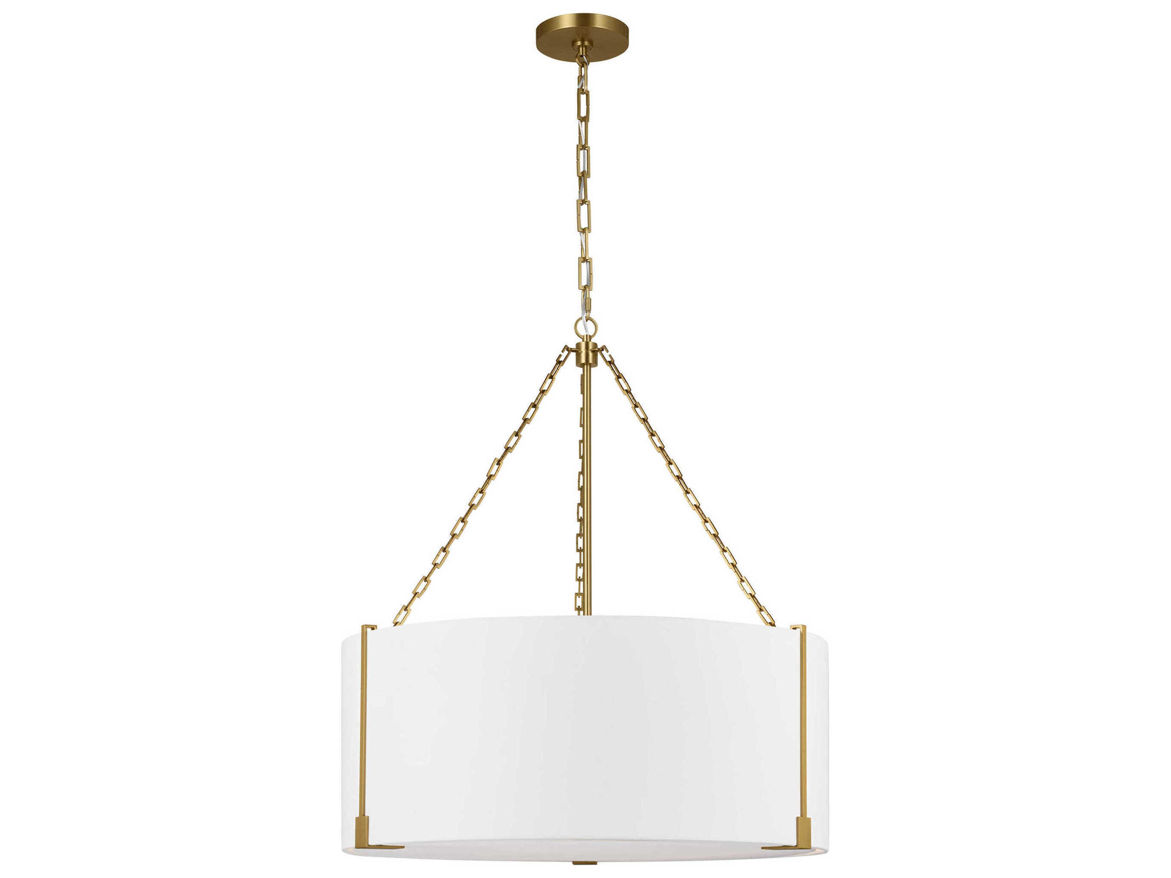 3-Light Drum Pendant Bergen Burnished Brass White Linen