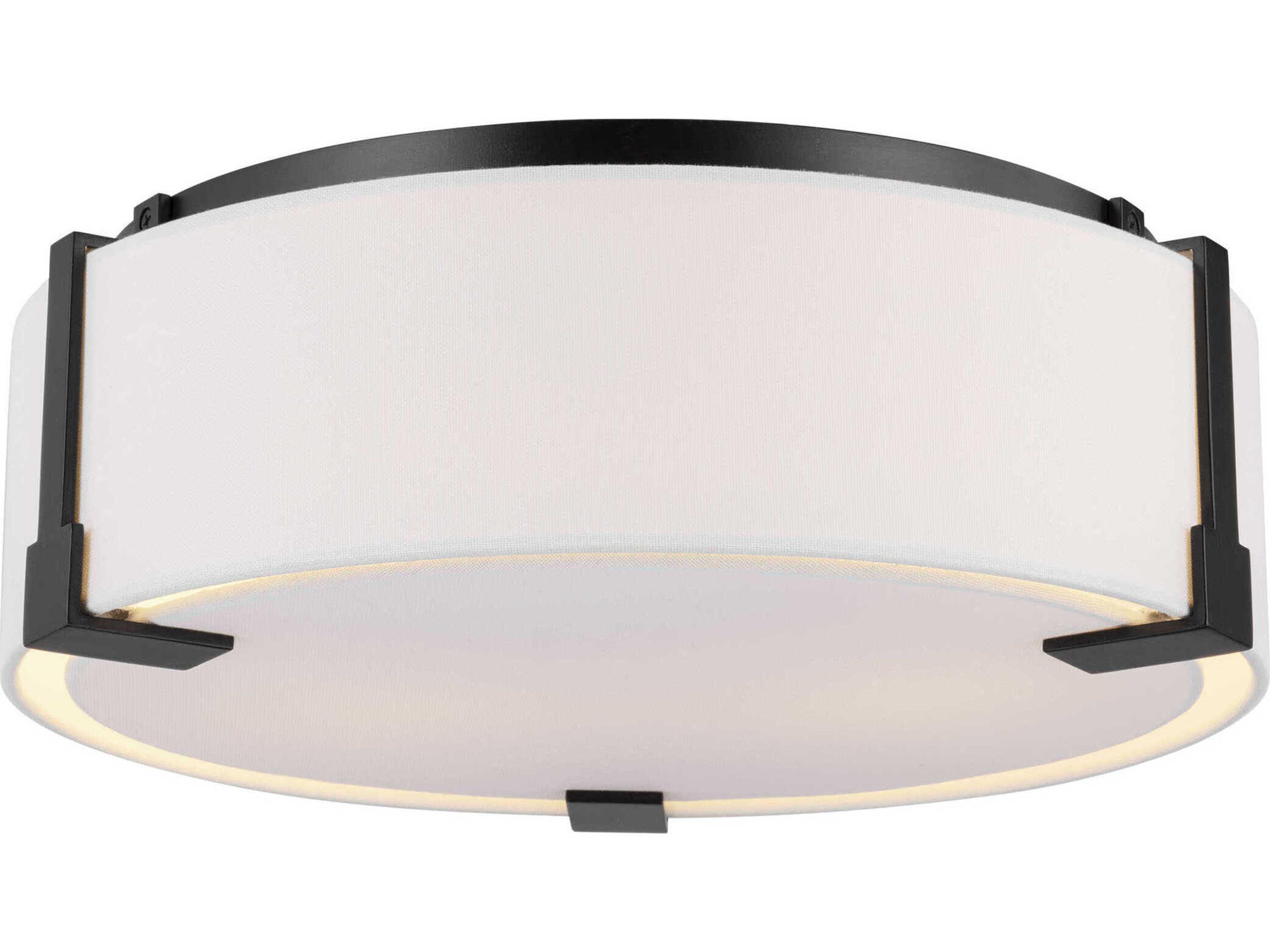 Visual Comfort Studio Bergen 2-Light Aged Iron Black Round Flush Mount