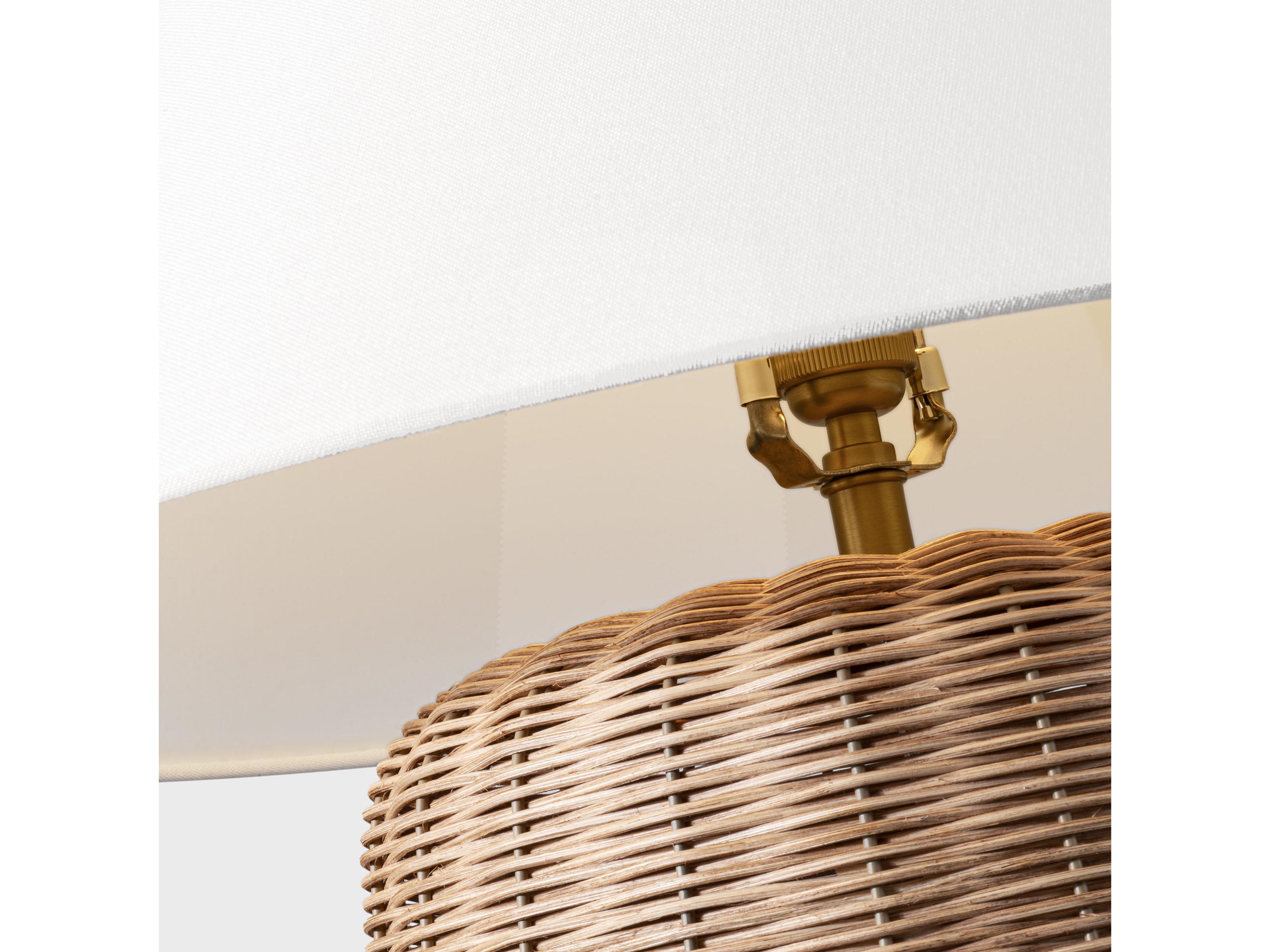 Visual Comfort Studio Dumar Blonde Rattan White Linen Fabric Brown Table Lamp