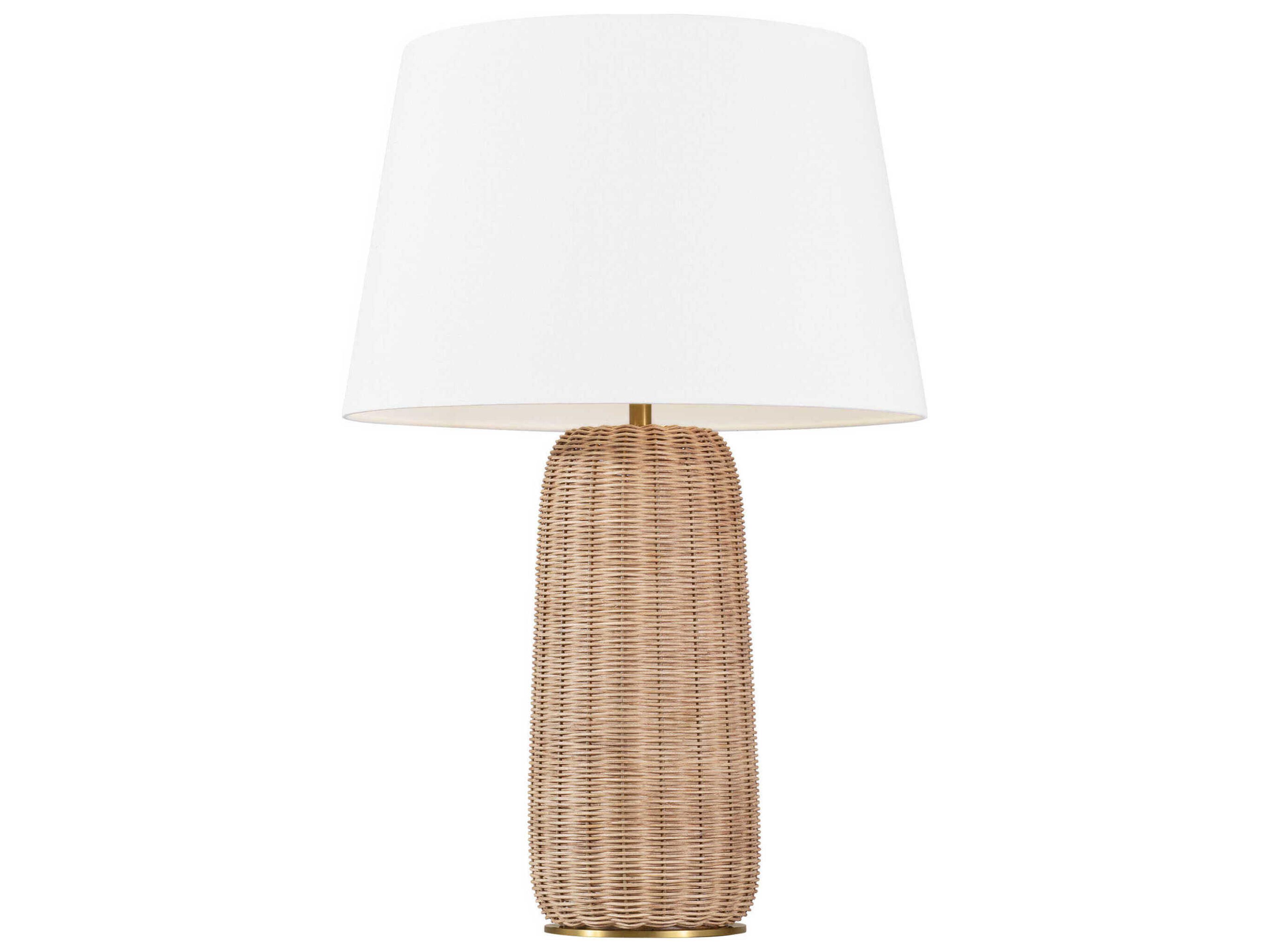 Dumar Blonde Rattan White Linen Fabric Brown Buffet Lamp