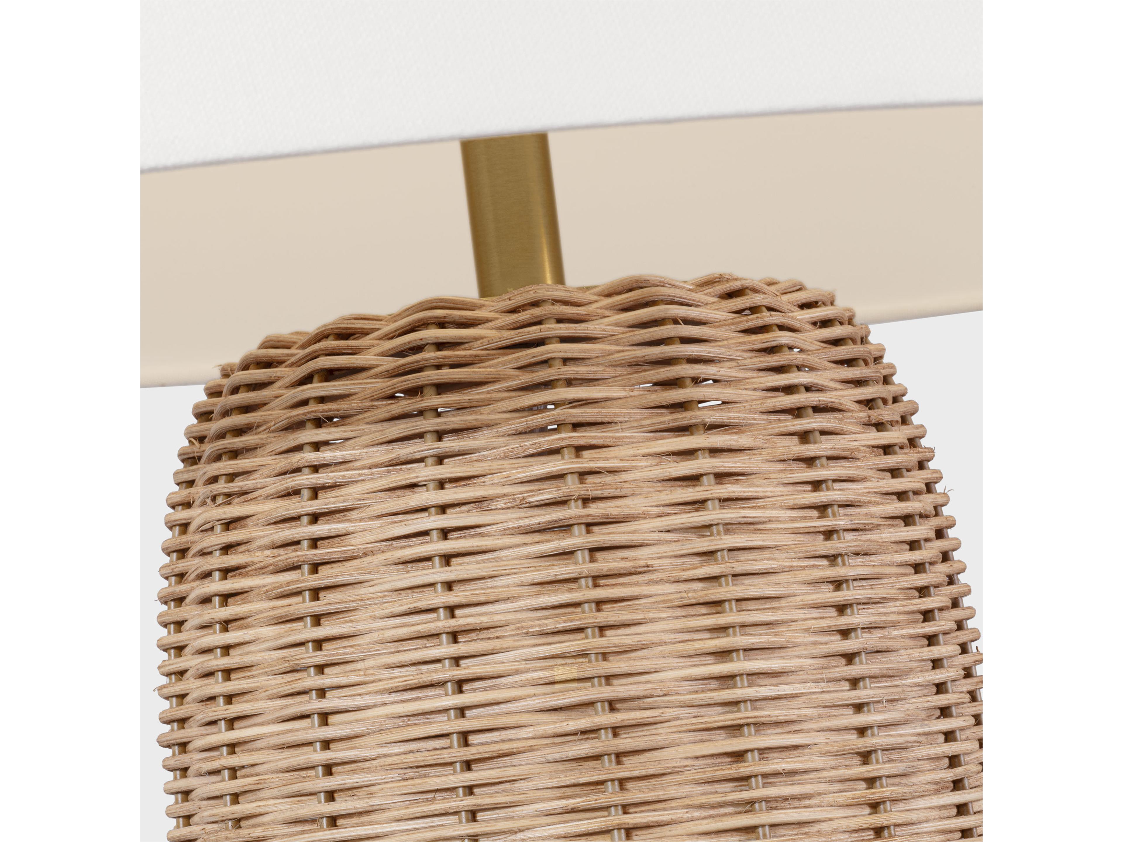 Visual Comfort Studio Dumar Blonde Rattan White Linen Fabric Brown Buffet Lamp