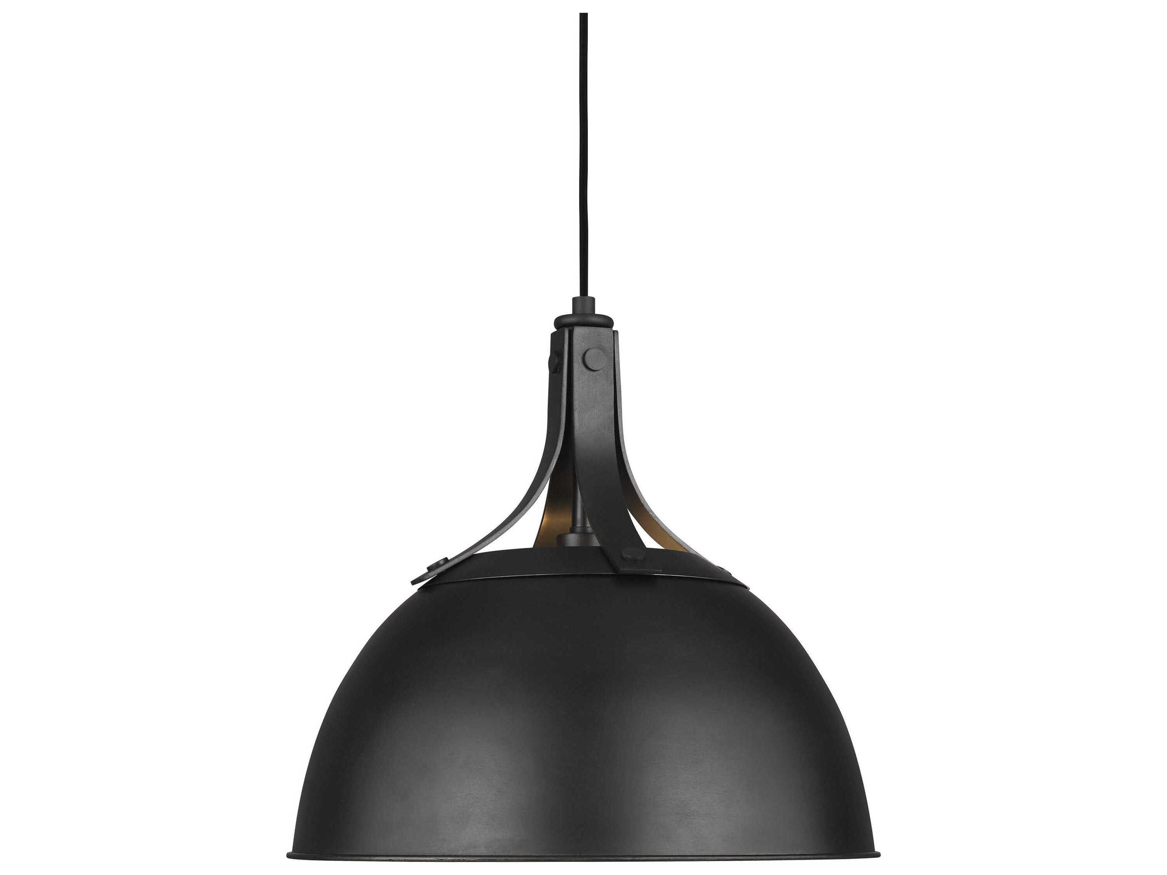 Visual Comfort Studio Logan 1-Light Aged Iron Black Dome Pendant