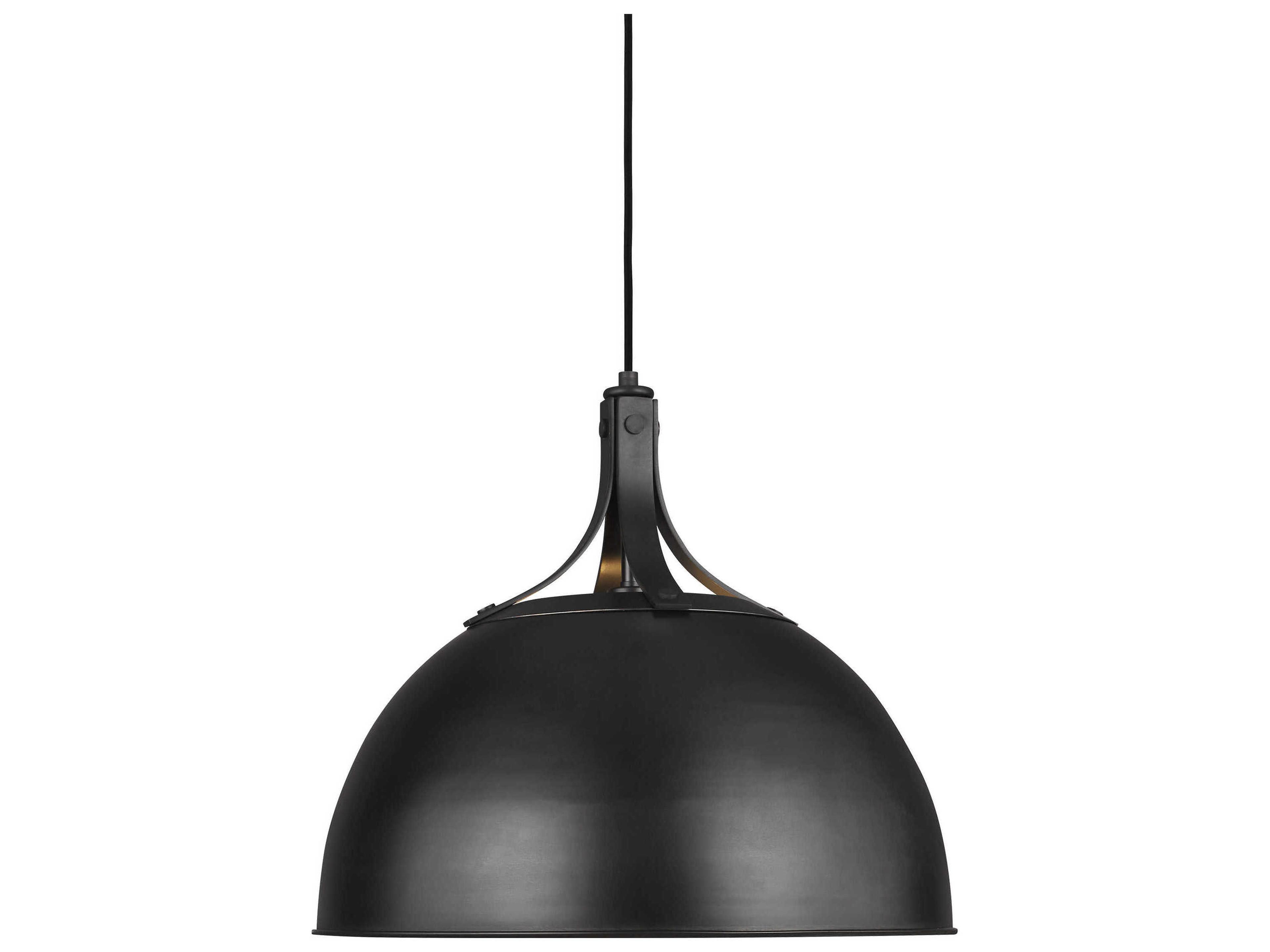 Visual Comfort Studio Logan 1-Light Aged Iron Black Dome Pendant