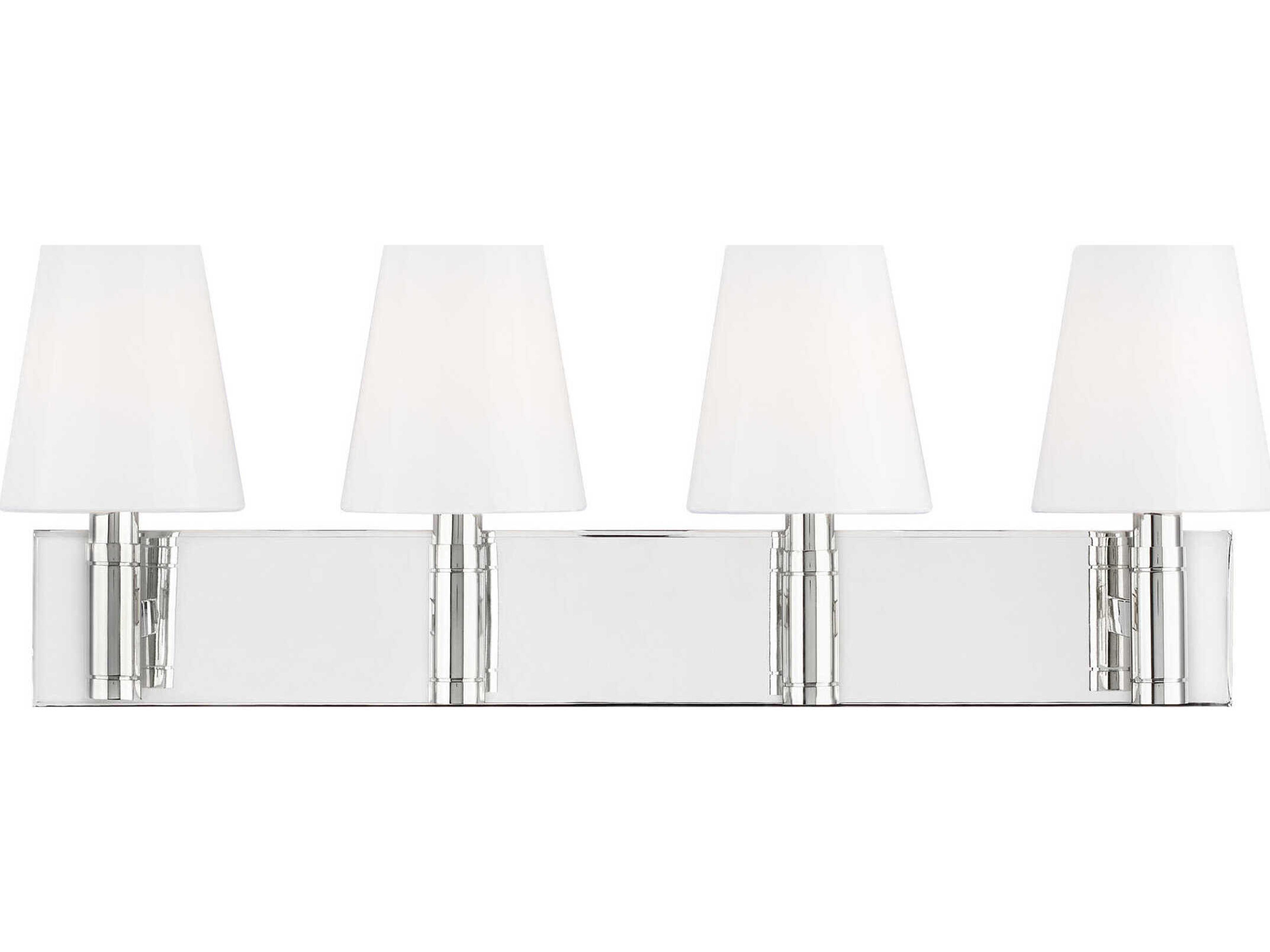 4 Light Bathroom Vanity Light Beckham Classic Polished Nickel Milk White Glass