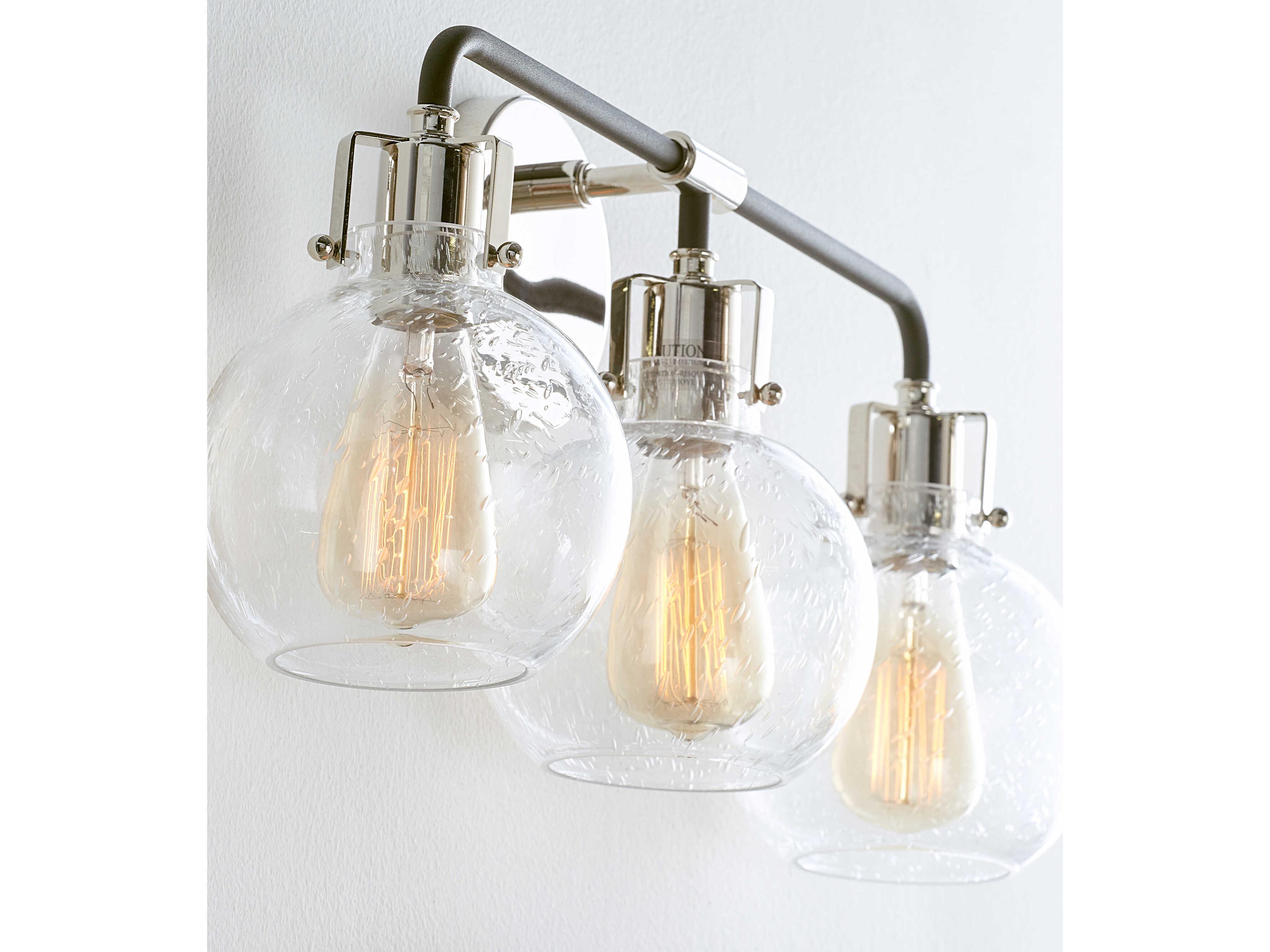 Visual Comfort Studio Clara 3-Light Polished Nickel Textured Black Vanity Light