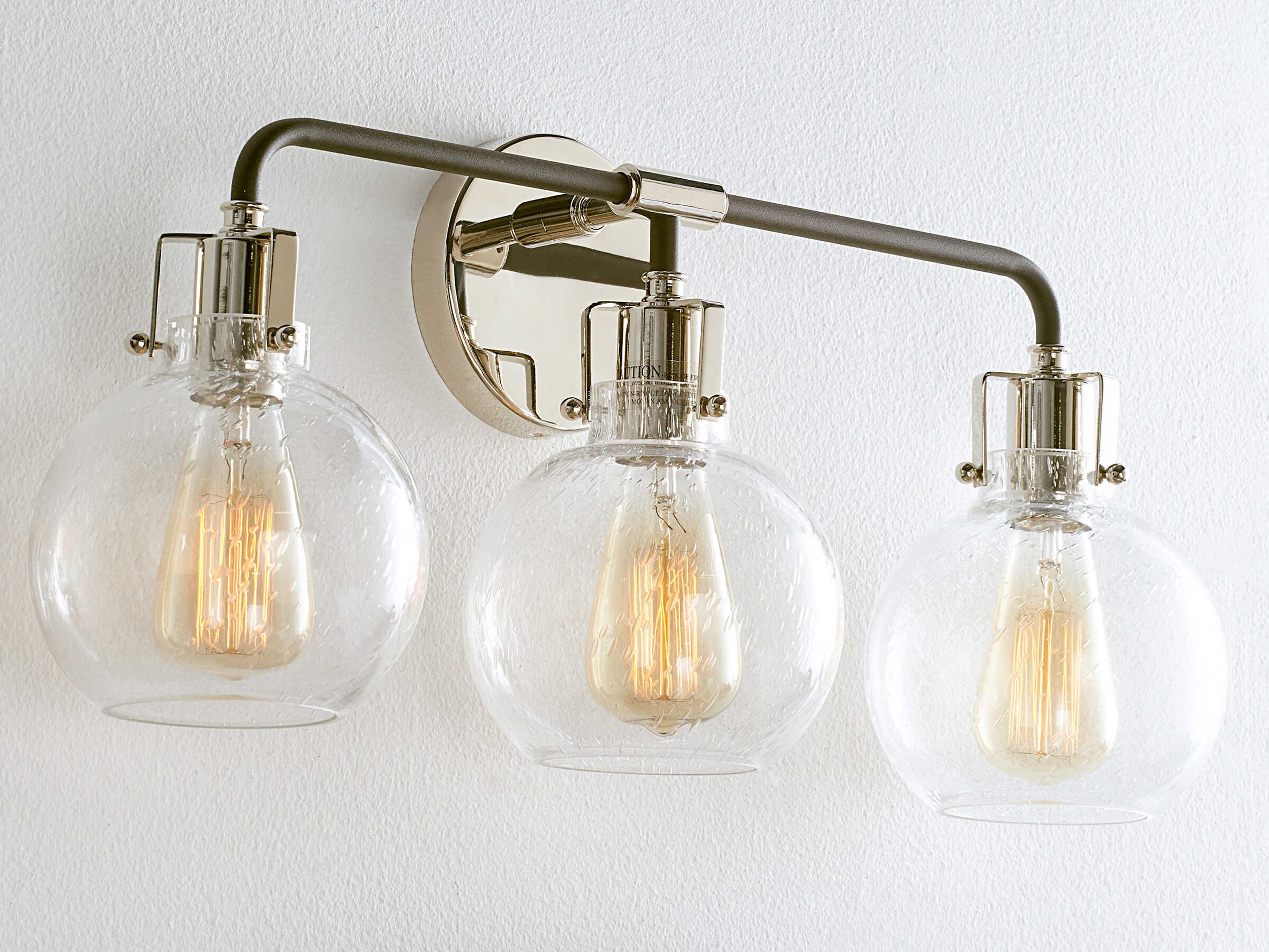 Visual Comfort Studio Clara 3-Light Polished Nickel Textured Black Vanity Light