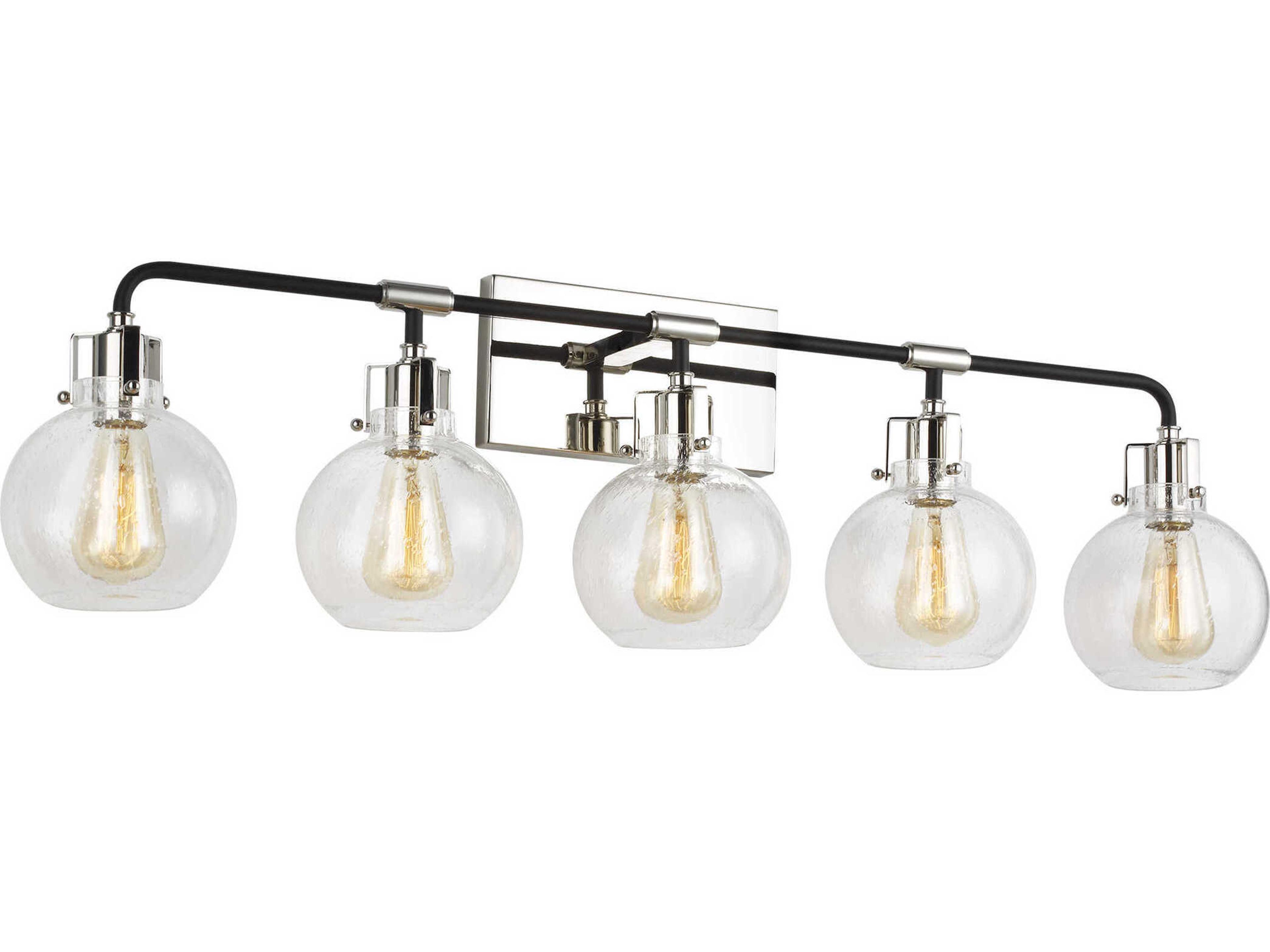 Clara 5 Light Vanity Fixture in Polished Nickel and Textured Black